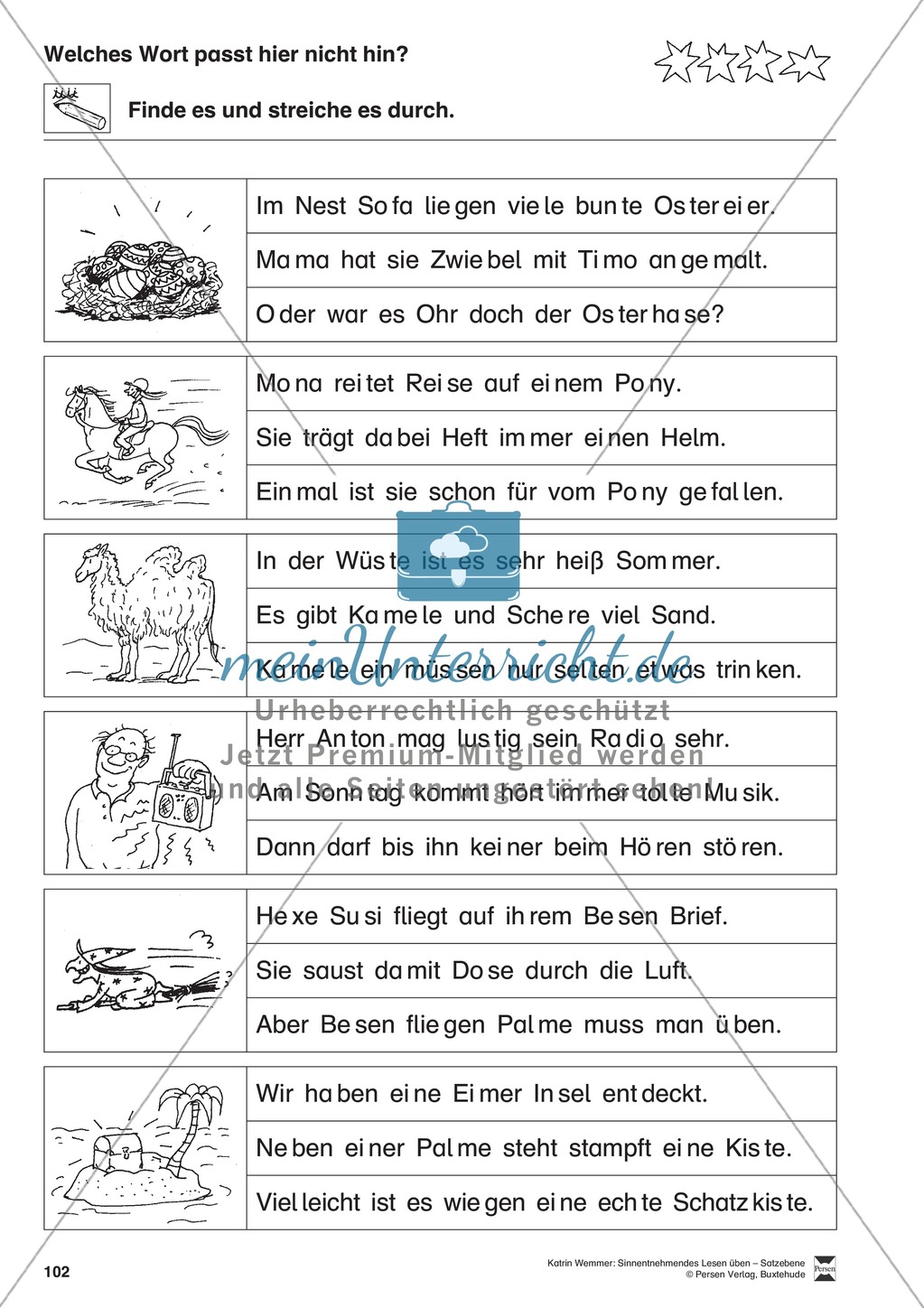 Sinnentnehmendes Lesen üben - Satzebene: