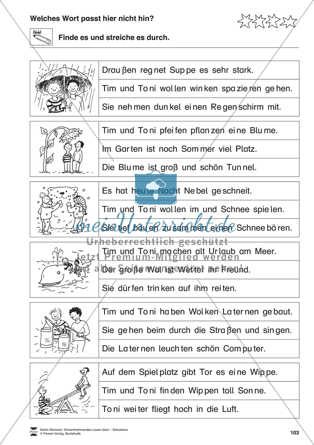 Sinnentnehmendes Lesen üben - Satzebene:
