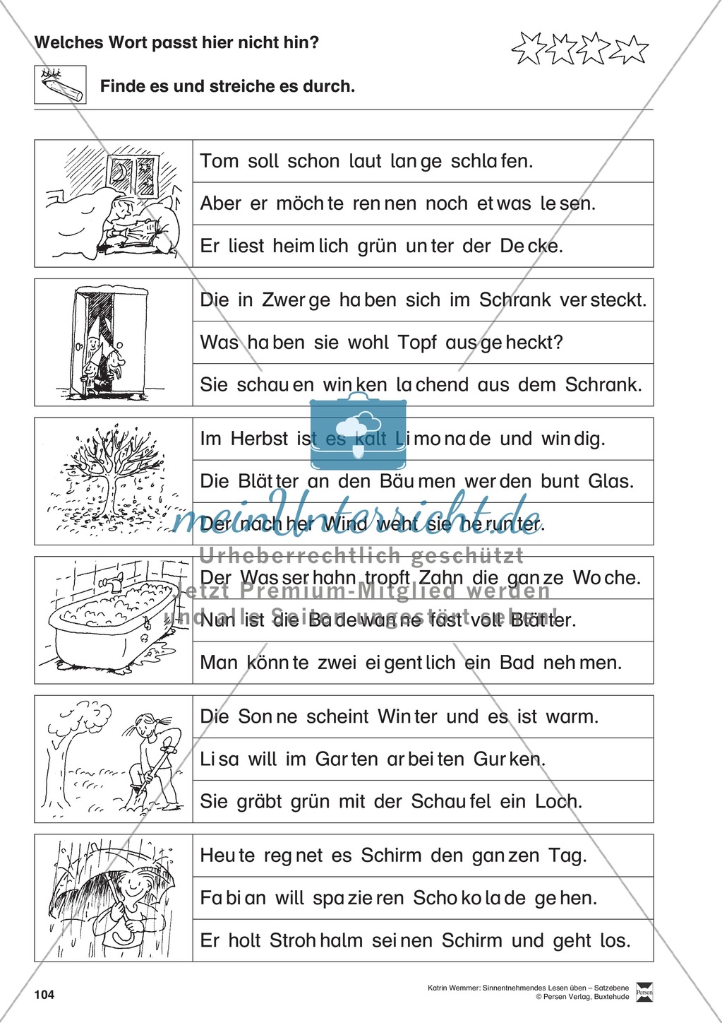 Sinnentnehmendes Lesen üben - Satzebene: