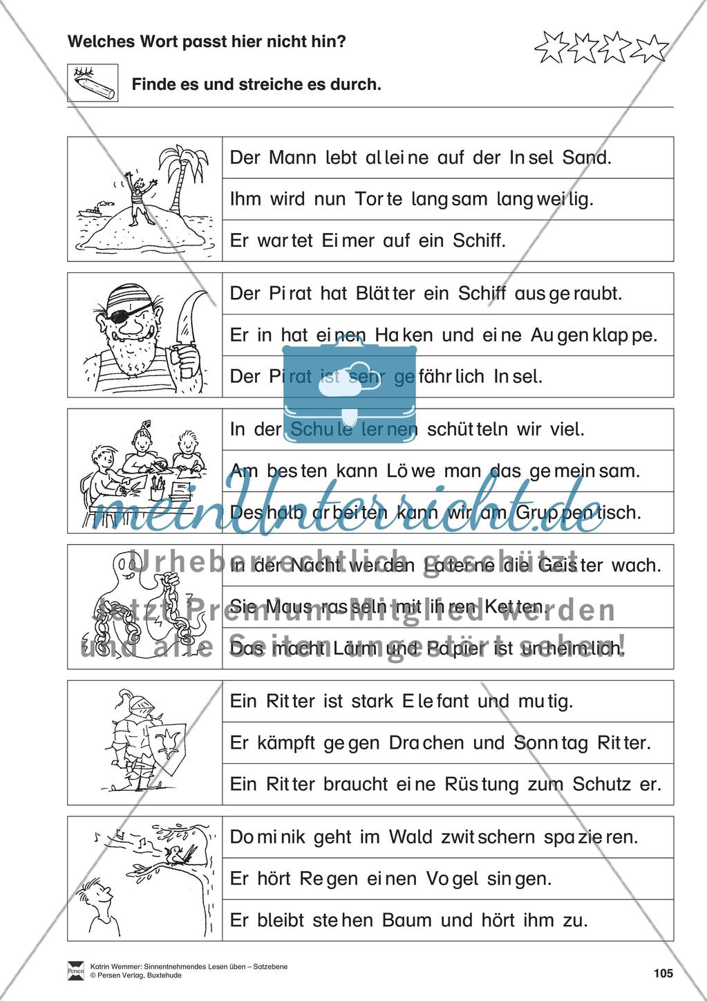 Sinnentnehmendes Lesen üben - Satzebene: