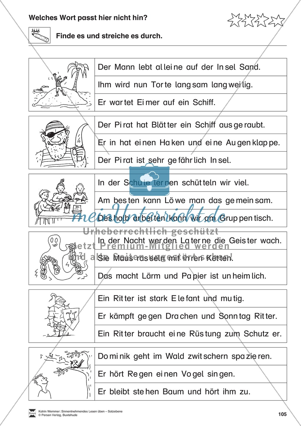 Sinnentnehmendes Lesen üben - Satzebene:
