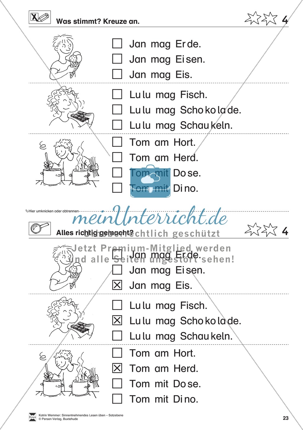 Sinnentnehmendes Lesen üben - Satzebene: