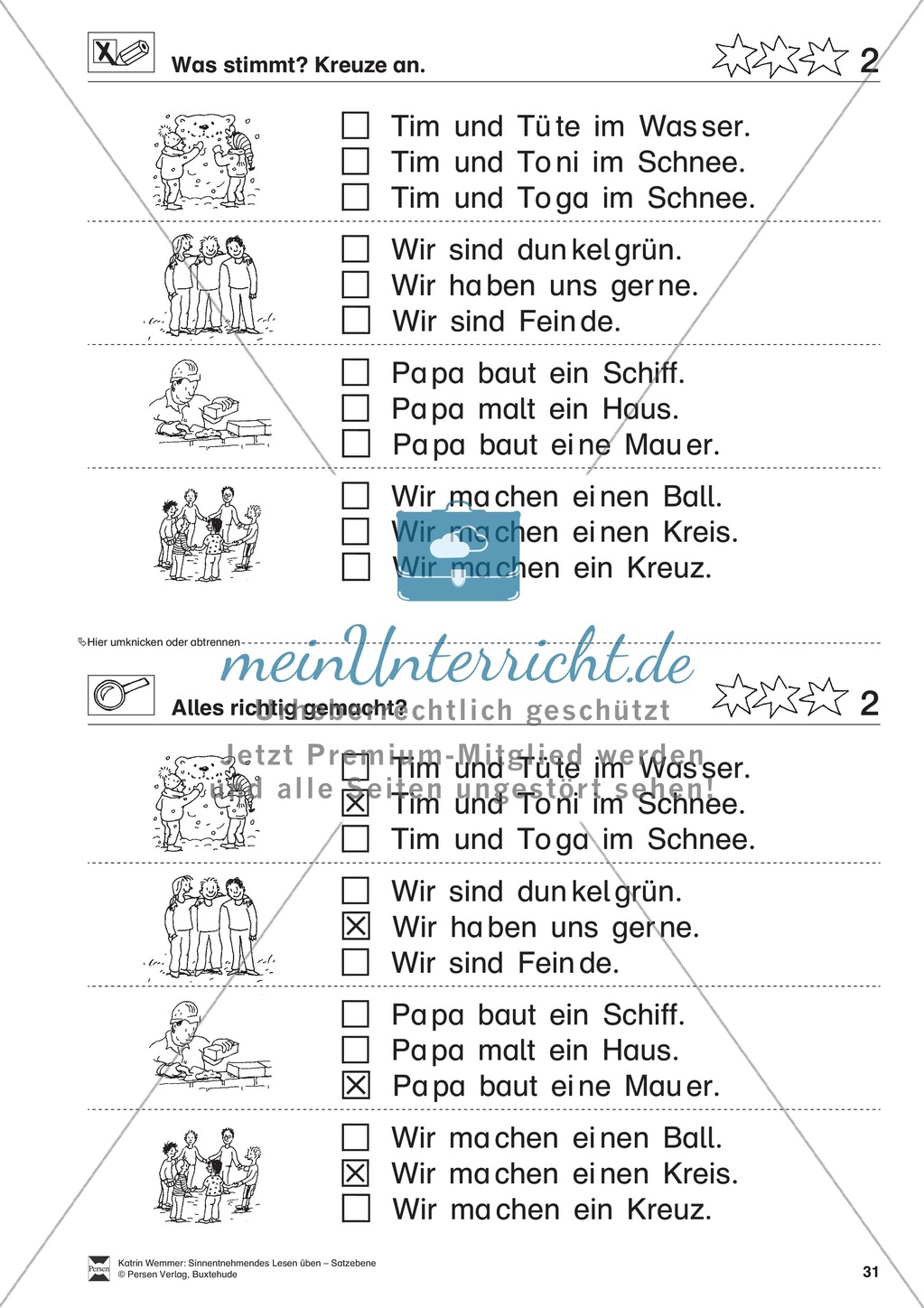 Sinnentnehmendes Lesen üben - Satzebene: