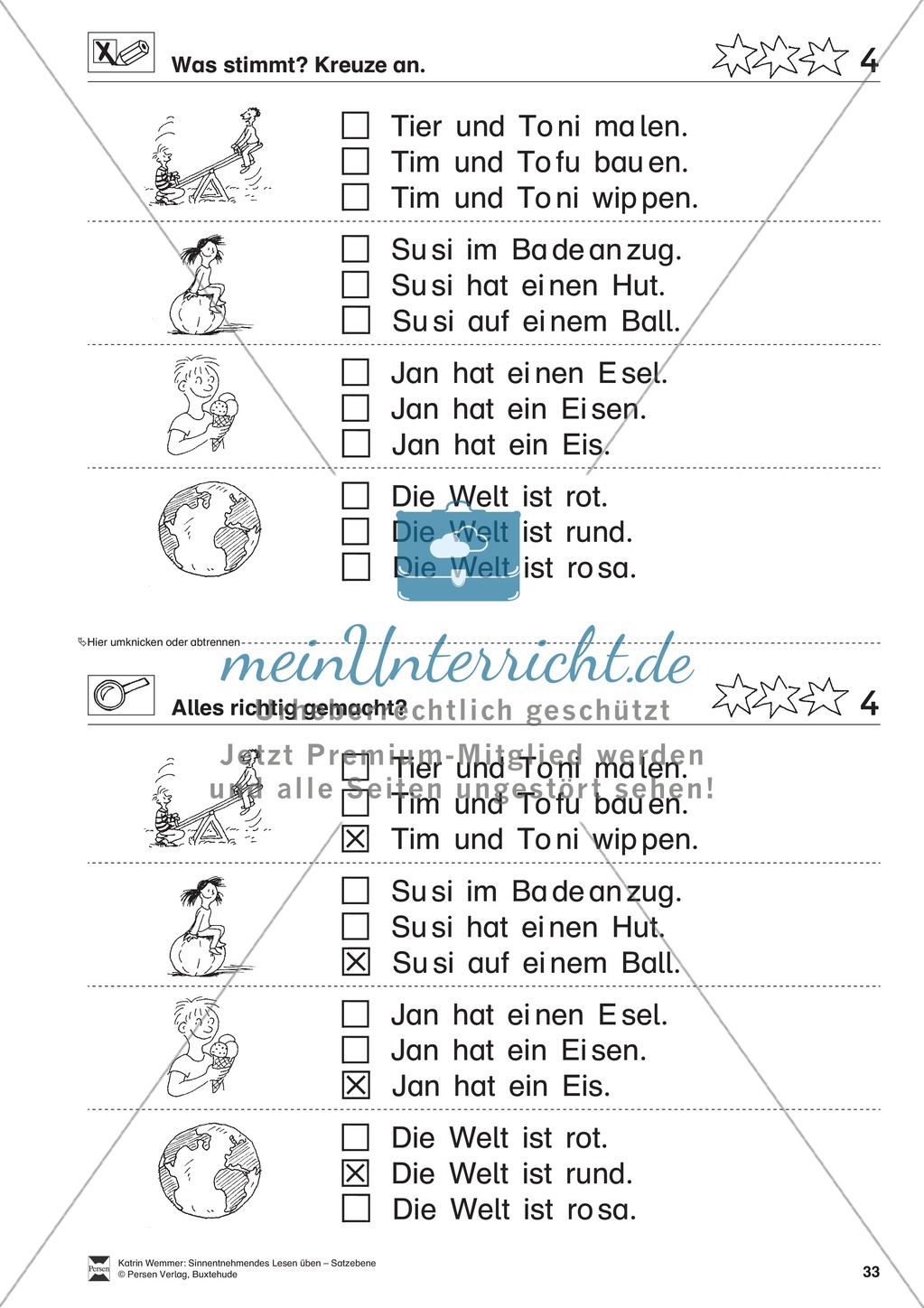 Sinnentnehmendes Lesen üben - Satzebene: