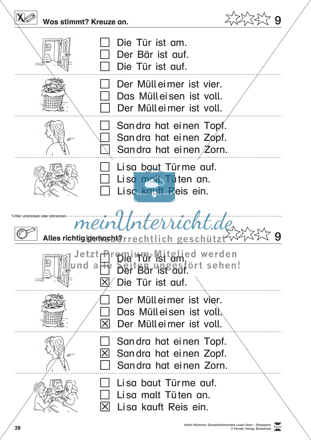 Sinnentnehmendes Lesen üben - Satzebene: