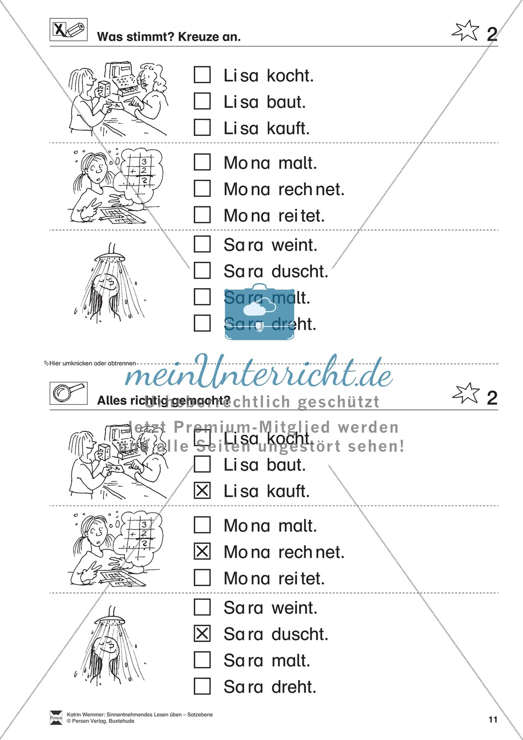 Sinnentnehmendes Lesen üben - Satzebene: