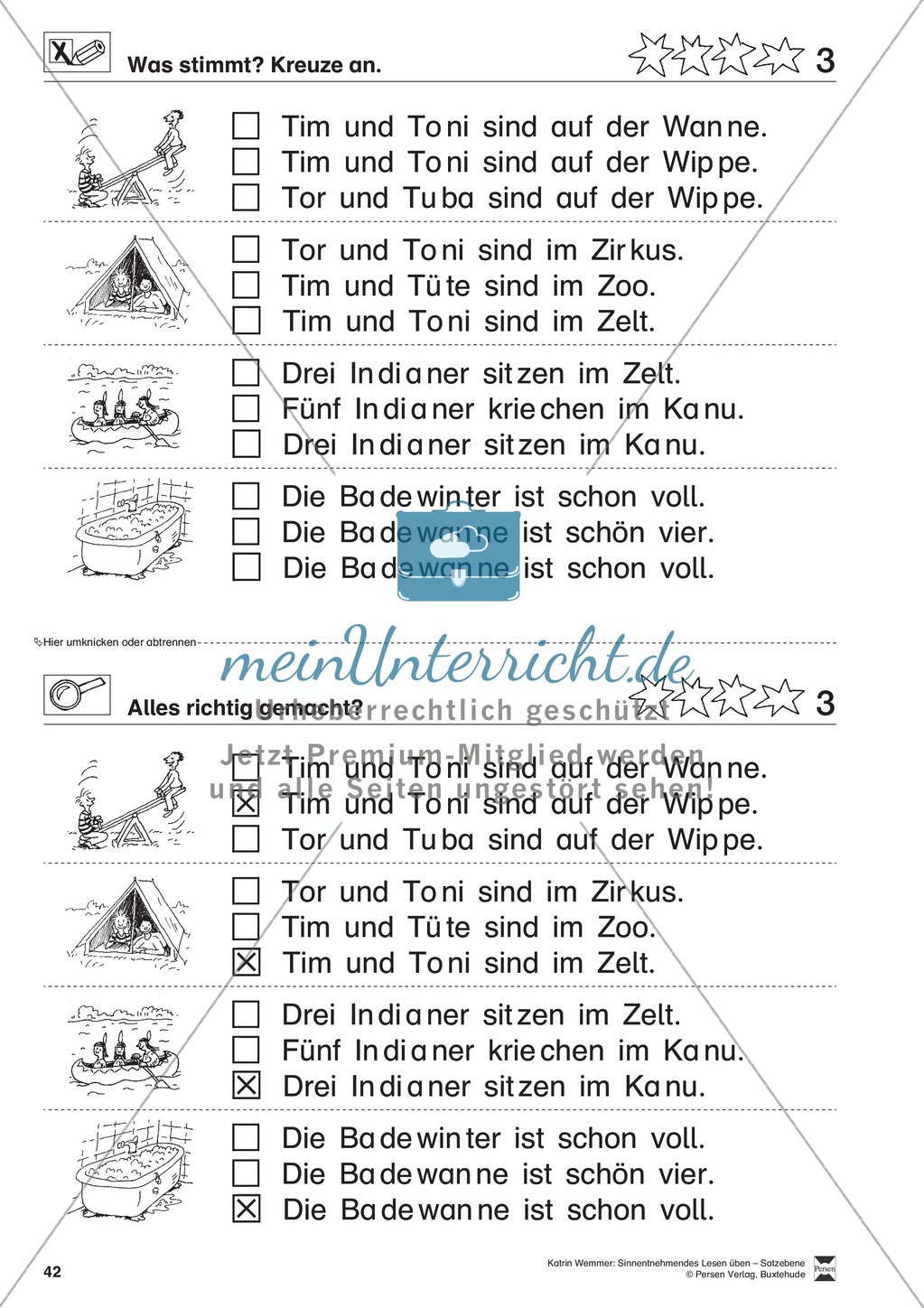 Sinnentnehmendes Lesen üben - Satzebene: