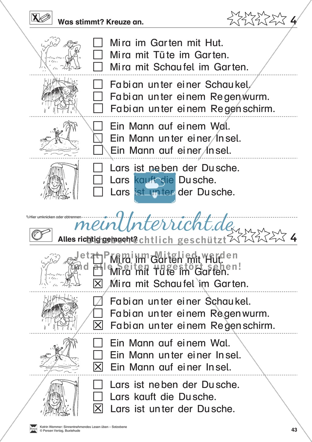 Sinnentnehmendes Lesen üben - Satzebene: