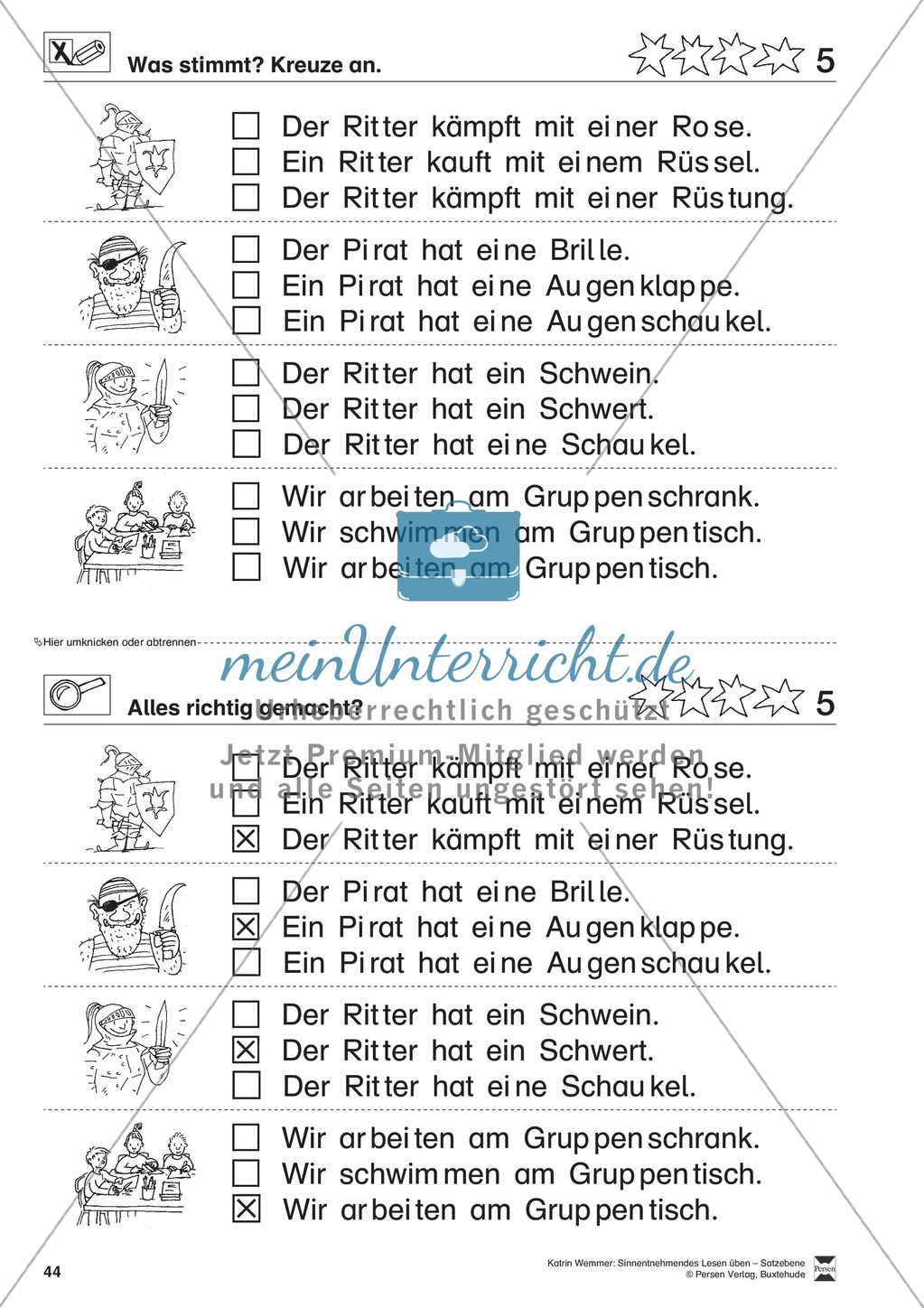 Sinnentnehmendes Lesen üben - Satzebene: