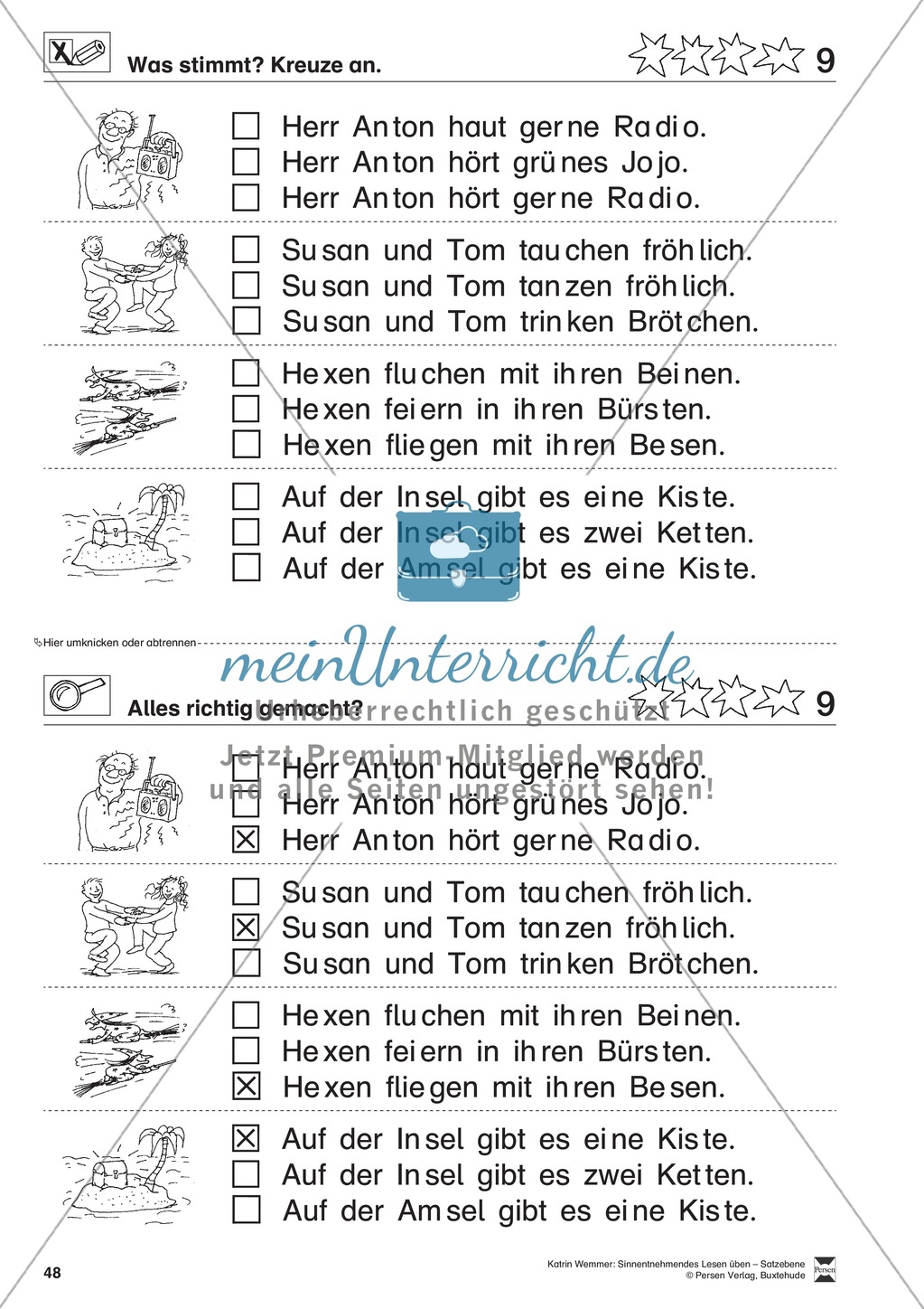 Sinnentnehmendes Lesen üben - Satzebene: