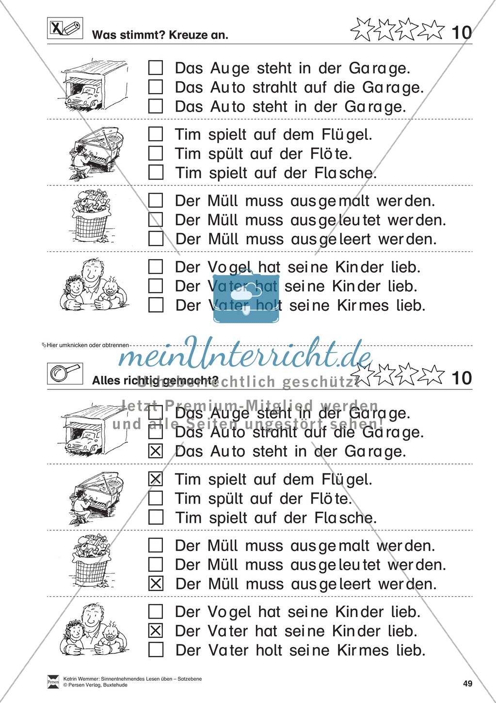 Sinnentnehmendes Lesen üben - Satzebene: