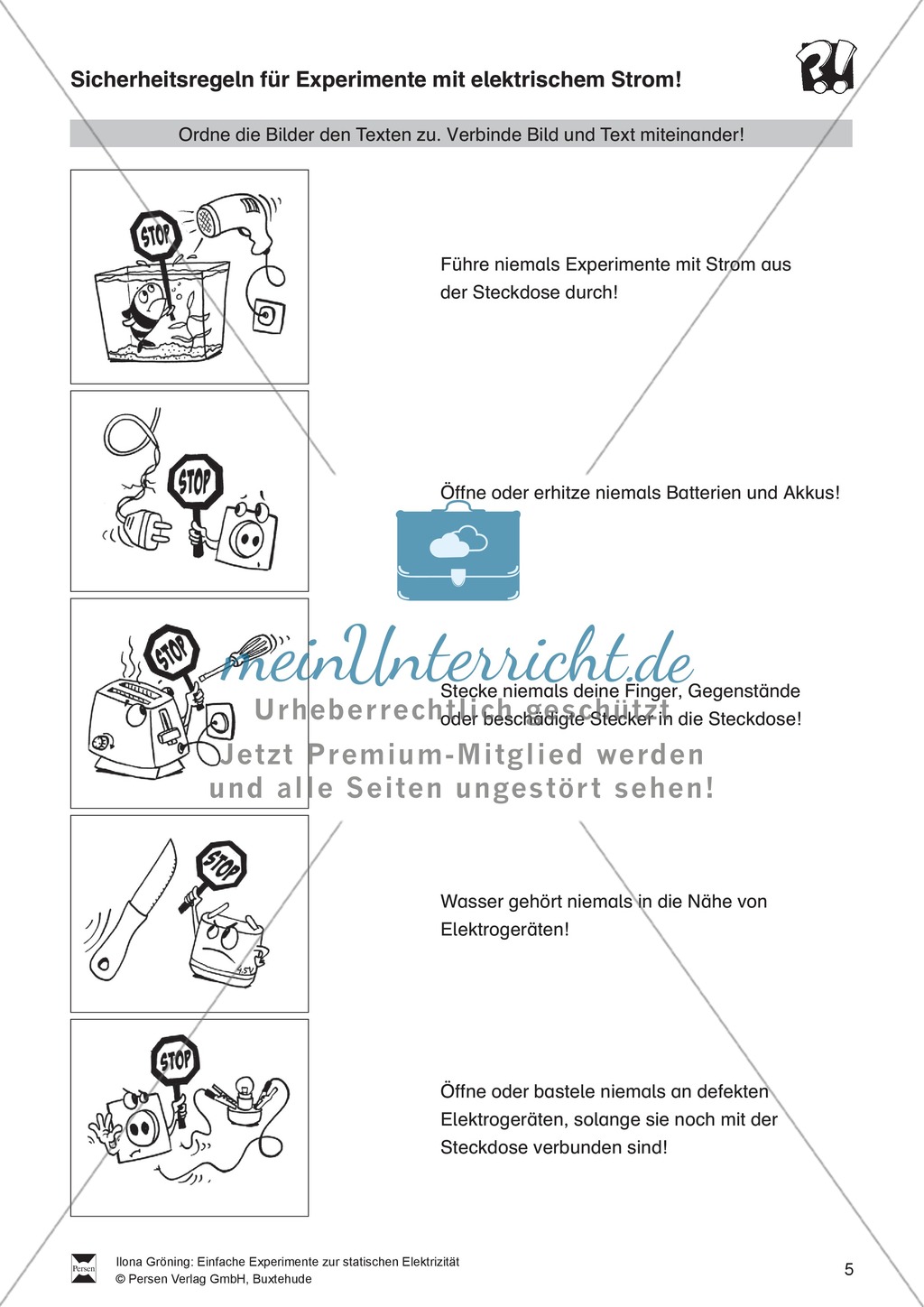 Sicherheitsregeln für Schüler für Experimente mit elektrischem Strom: Arbeitsblatt Preview 1