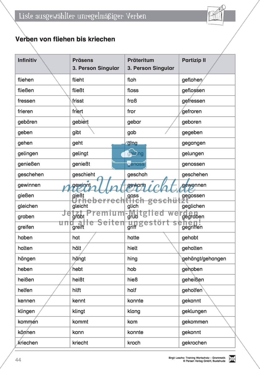 Deutsch als Zweitsprache (DaZ) - Grundfertigkeiten Grammatik: "Liste unregelmäßiger Verben" Preview 3