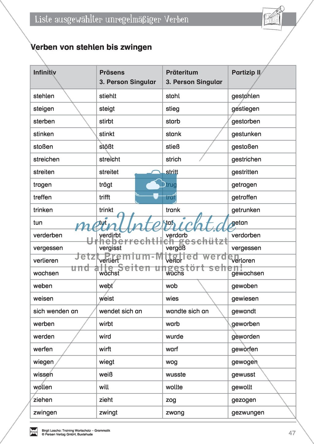 Deutsch als Zweitsprache (DaZ) - Grundfertigkeiten Grammatik: "Liste unregelmäßiger Verben" Preview 6