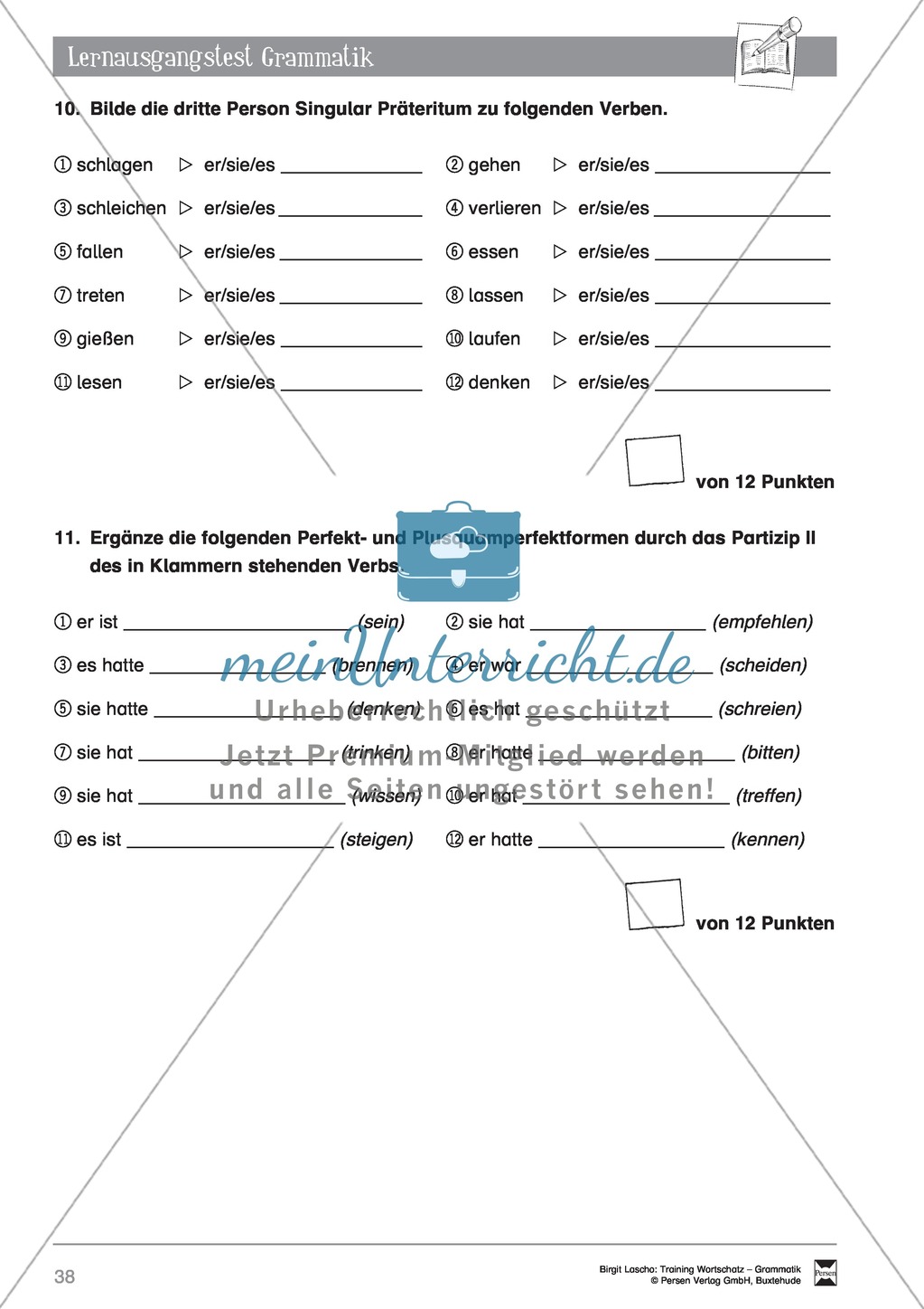 Deutsch als Zweitsprache (DaZ) - Grundfertigkeiten Grammatik: "Lerausgangstest" + Kontrolle + Selbsteinschätzung Preview 4