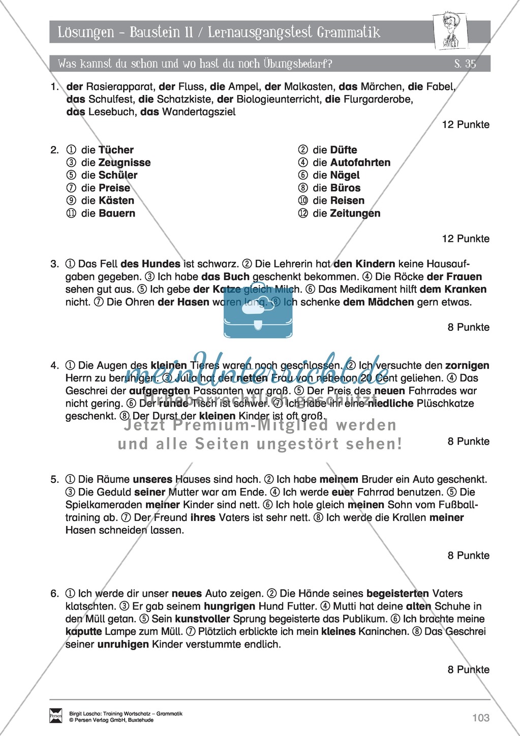 Deutsch als Zweitsprache (DaZ) - Grundfertigkeiten Grammatik: "Lerausgangstest" + Kontrolle + Selbsteinschätzung Preview 7