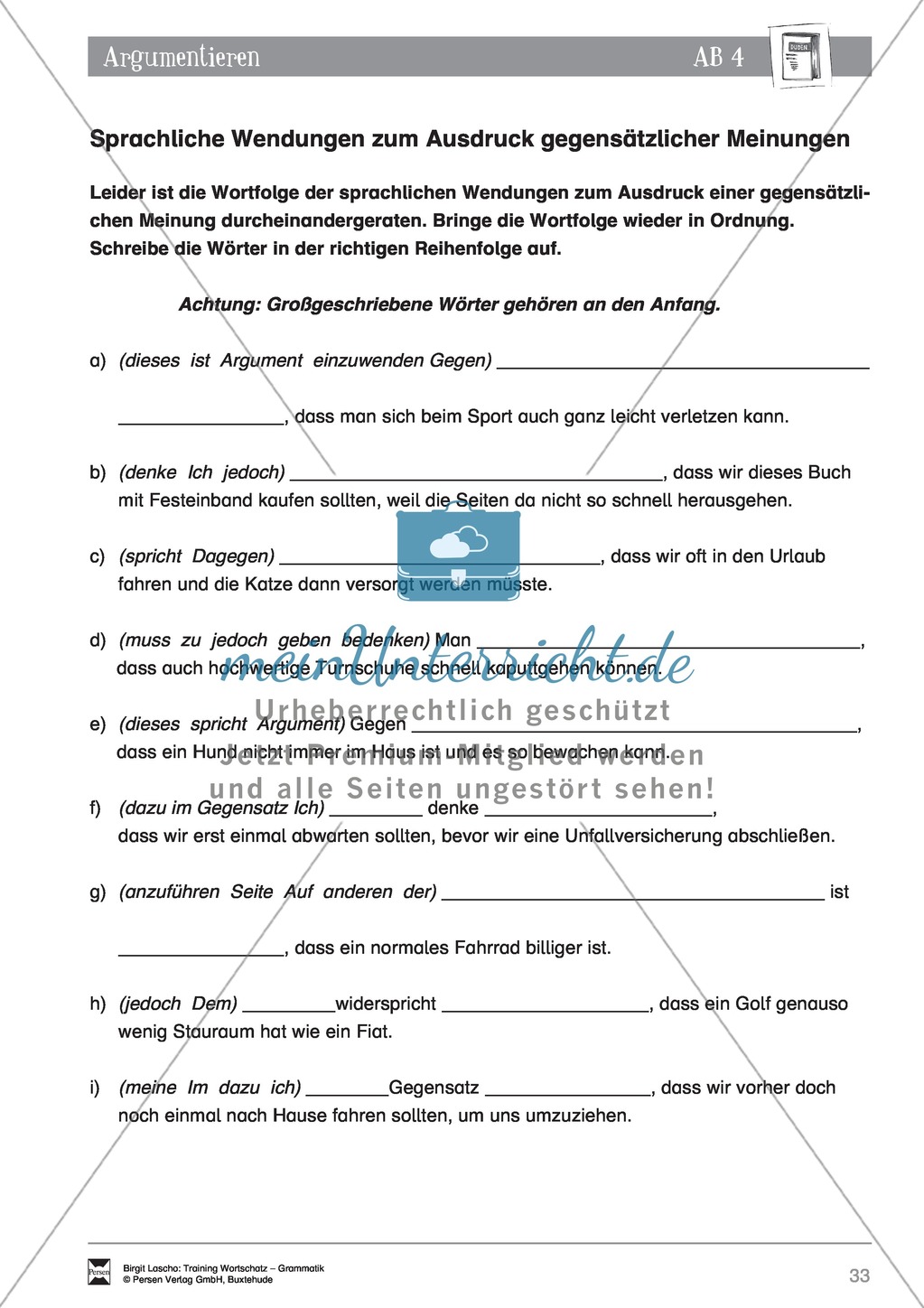 Deutsch als Zweitsprache (DaZ) - Sprachlicher Ausdruck: Argumentieren "Sprachliche Wendungen zum Ausdruck gegensätzlicher Meinungen" Preview 1
