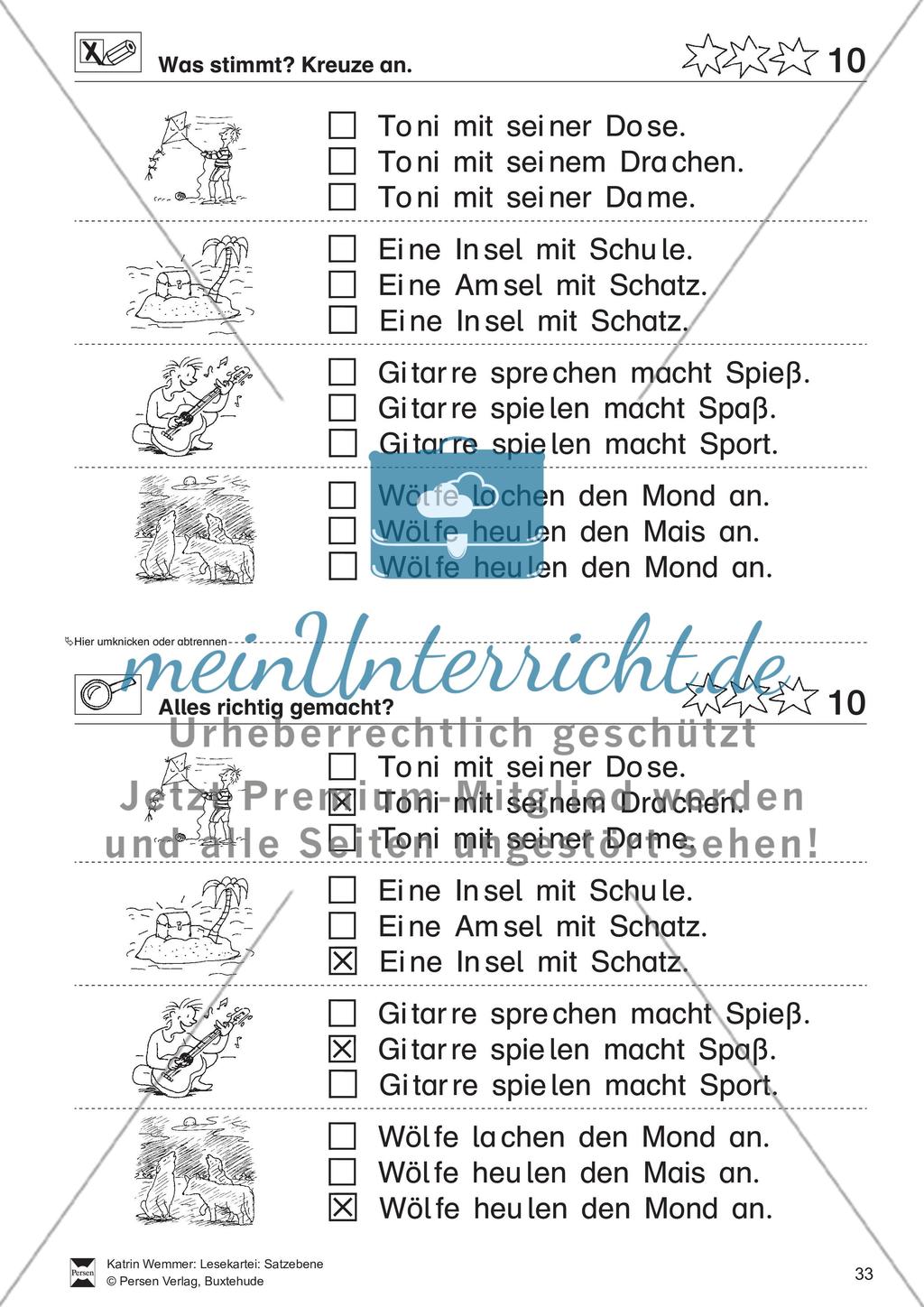 Leseübungen Satzebene: Übungen Satz-Bild-Zuordnung mit Lösungen Fortgeschrittene schwer gesamt Preview 10