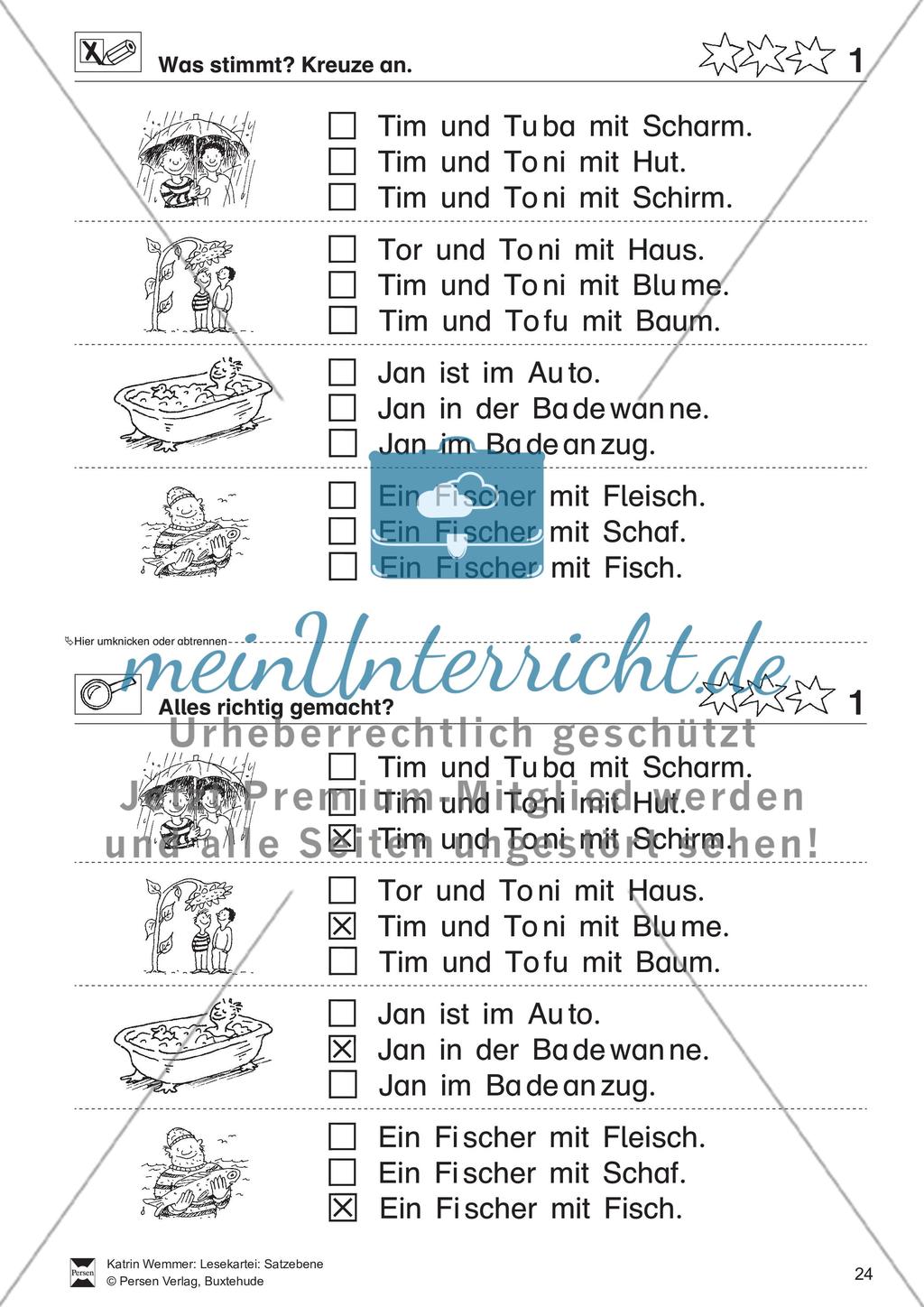 Leseübungen Satzebene: Übungen Satz-Bild-Zuordnung mit Lösungen Fortgeschrittene schwer gesamt Preview 1