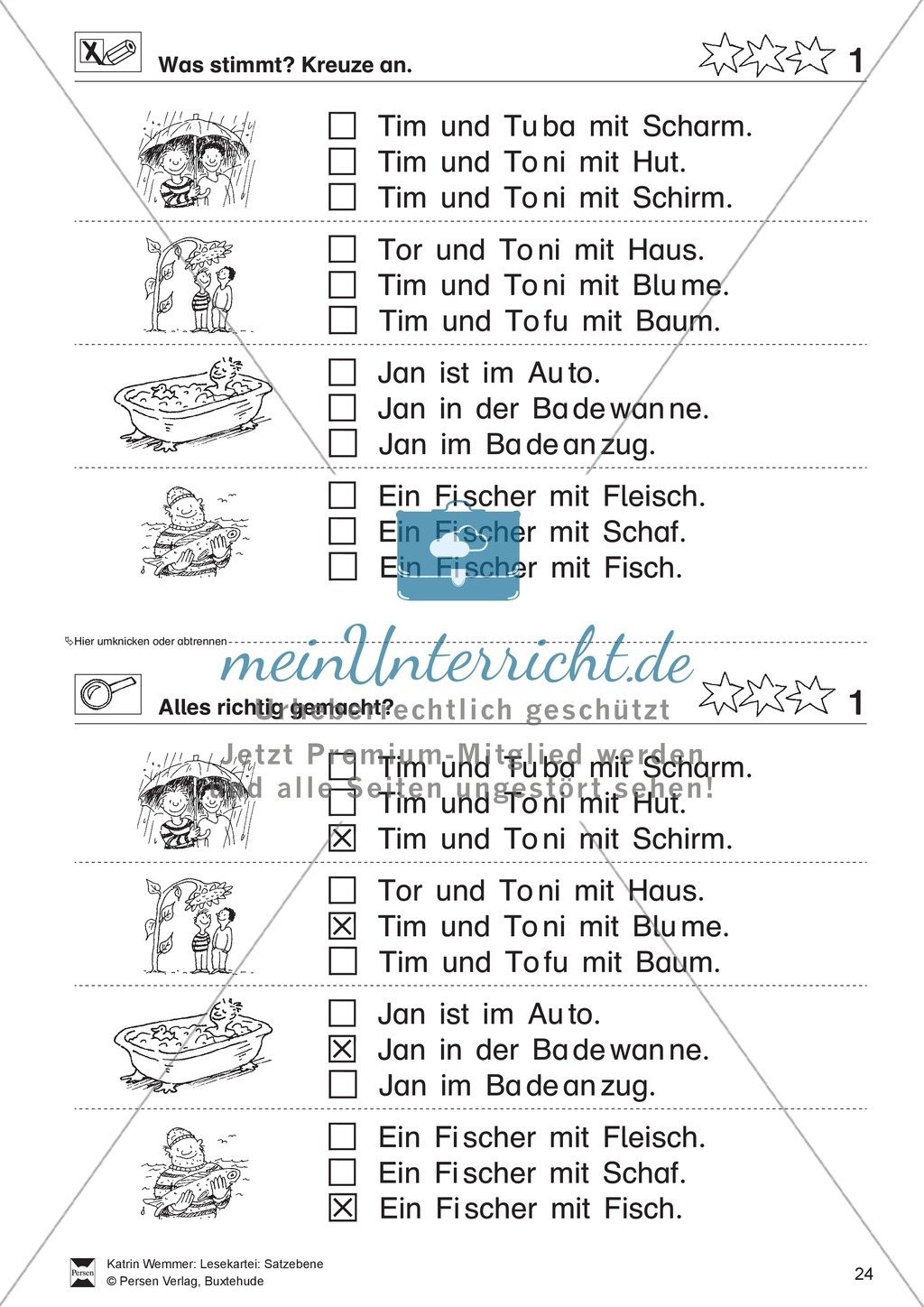 Leseübungen Satzebene: Übungen Satz-Bild-Zuordnung mit Lösungen Fortgeschrittene schwer gesamt Preview 1