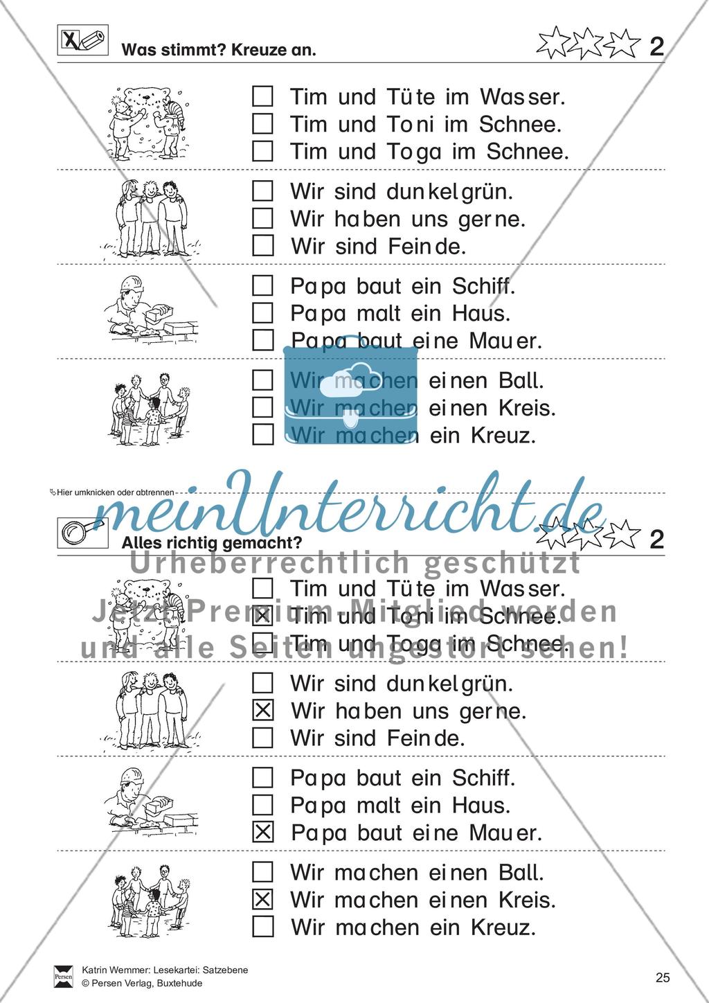 Leseübungen Satzebene: Übungen Satz-Bild-Zuordnung mit Lösungen Fortgeschrittene schwer gesamt Preview 2