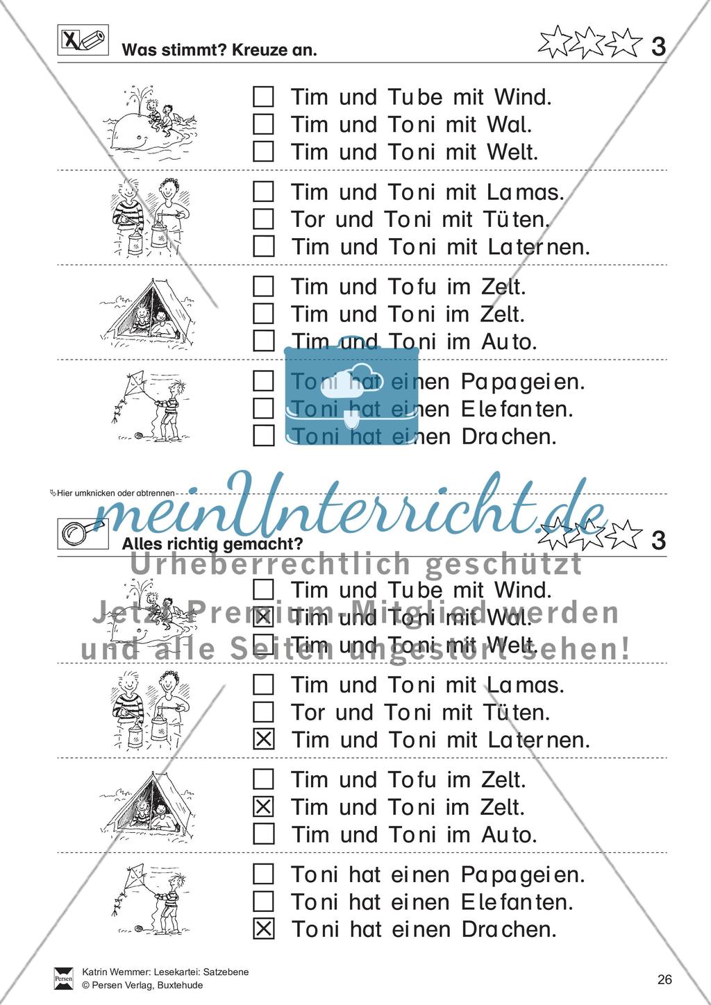 Leseübungen Satzebene: Übungen Satz-Bild-Zuordnung mit Lösungen Fortgeschrittene schwer gesamt Preview 3