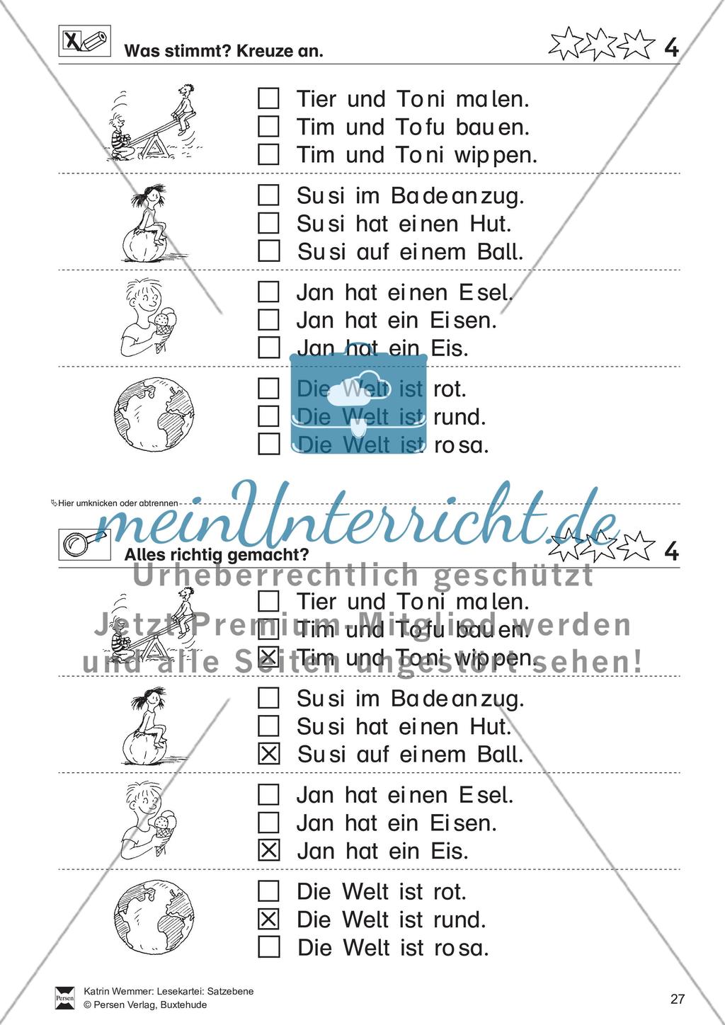 Leseübungen Satzebene: Übungen Satz-Bild-Zuordnung mit Lösungen Fortgeschrittene schwer gesamt Preview 4