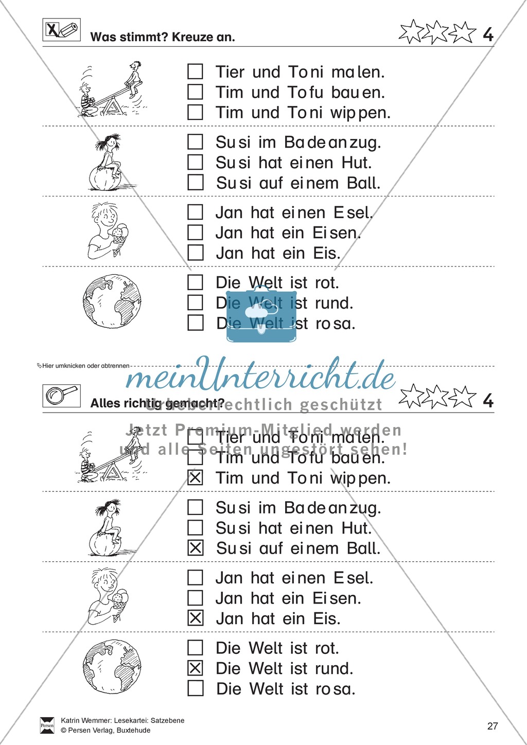 Leseübungen Satzebene: Übungen Satz-Bild-Zuordnung mit Lösungen Fortgeschrittene schwer gesamt Preview 4