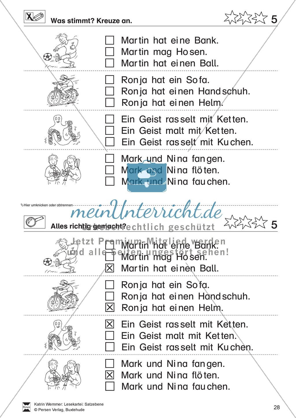 Leseübungen Satzebene: Übungen Satz-Bild-Zuordnung mit Lösungen Fortgeschrittene schwer gesamt Preview 5