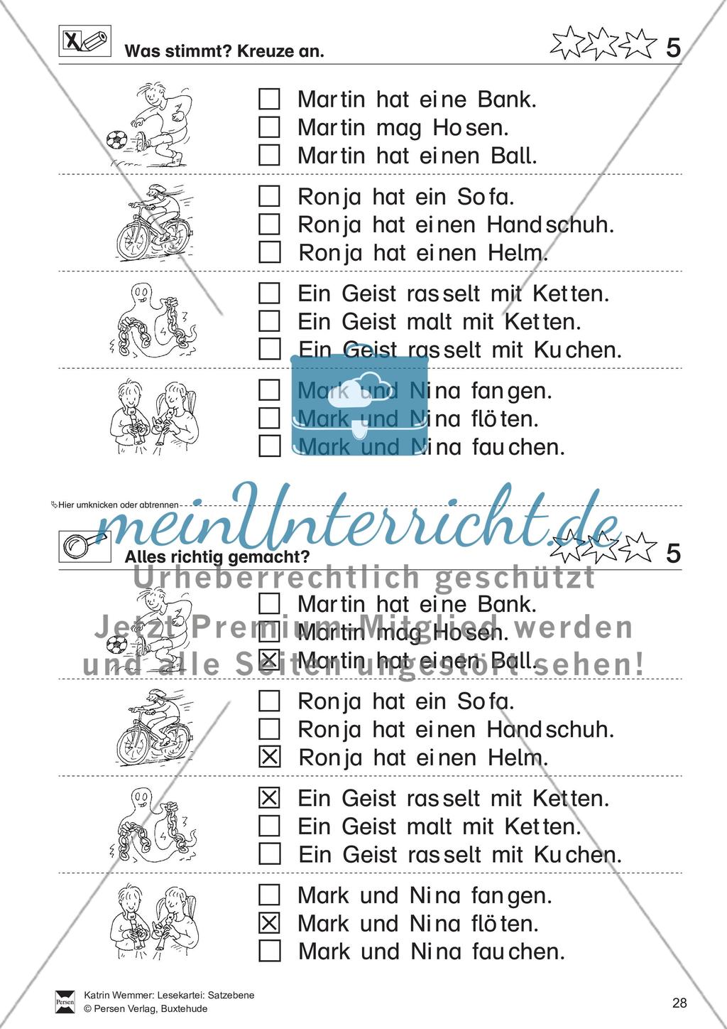 Leseübungen Satzebene: Übungen Satz-Bild-Zuordnung mit Lösungen Fortgeschrittene schwer gesamt Preview 5