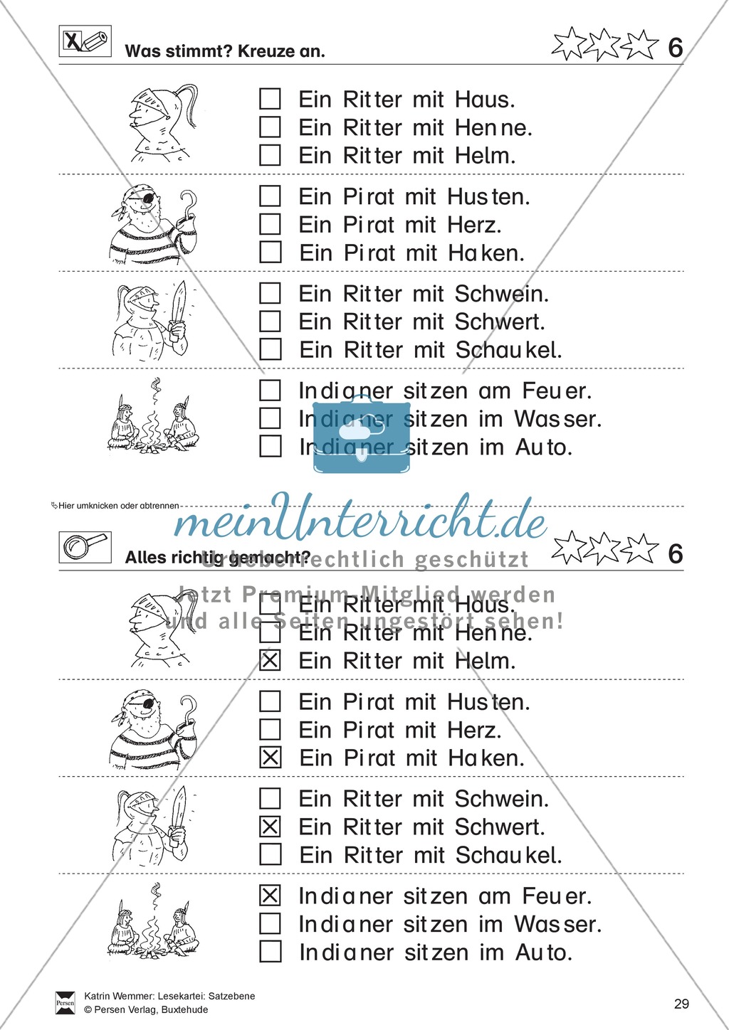 Leseübungen Satzebene: Übungen Satz-Bild-Zuordnung mit Lösungen Fortgeschrittene schwer gesamt Preview 6