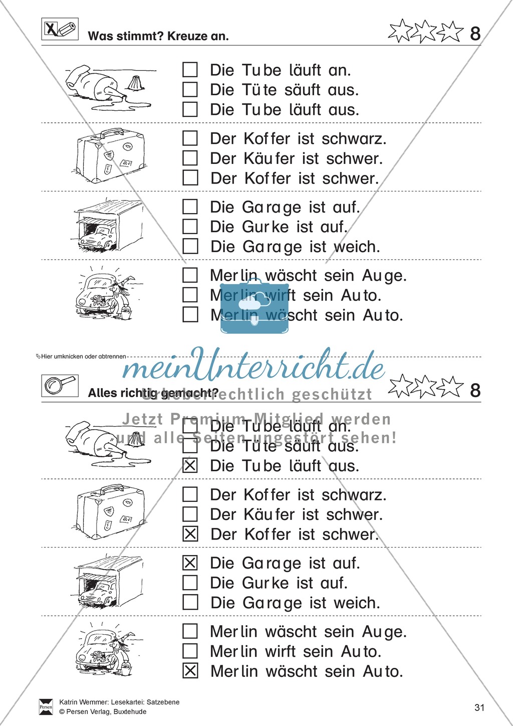 Leseübungen Satzebene: Übungen Satz-Bild-Zuordnung mit Lösungen Fortgeschrittene schwer gesamt Preview 8
