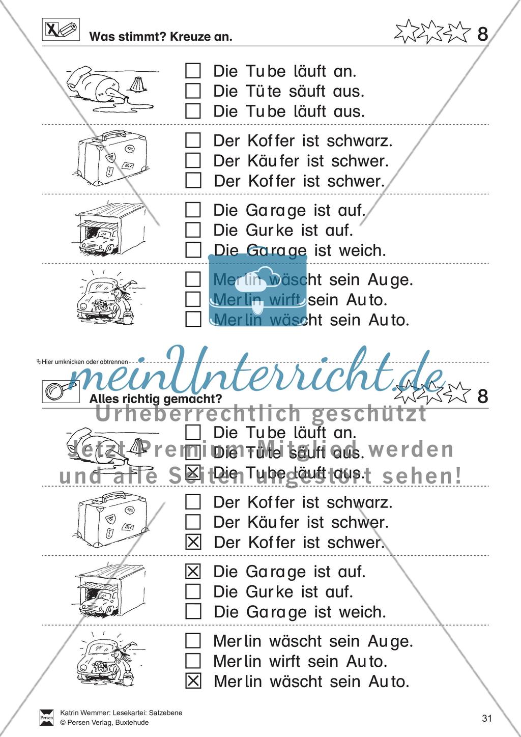 Leseübungen Satzebene: Übungen Satz-Bild-Zuordnung mit Lösungen Fortgeschrittene schwer gesamt Preview 8