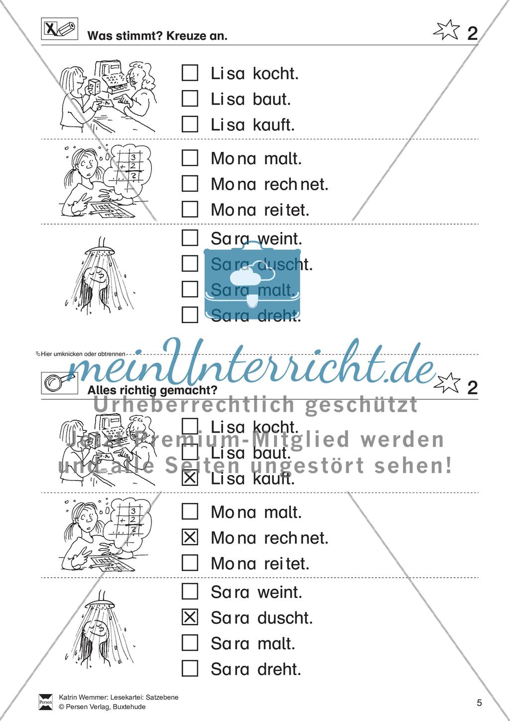 Leseübungen Satzebene: Übungen Satz-Bild-Zuordnung mit Lösungen Anfänger gesamt Preview 2