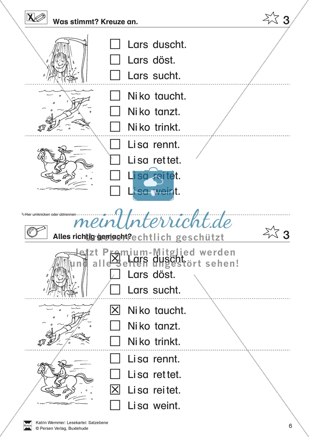 Leseübungen Satzebene: Übungen Satz-Bild-Zuordnung mit Lösungen Anfänger gesamt Preview 3