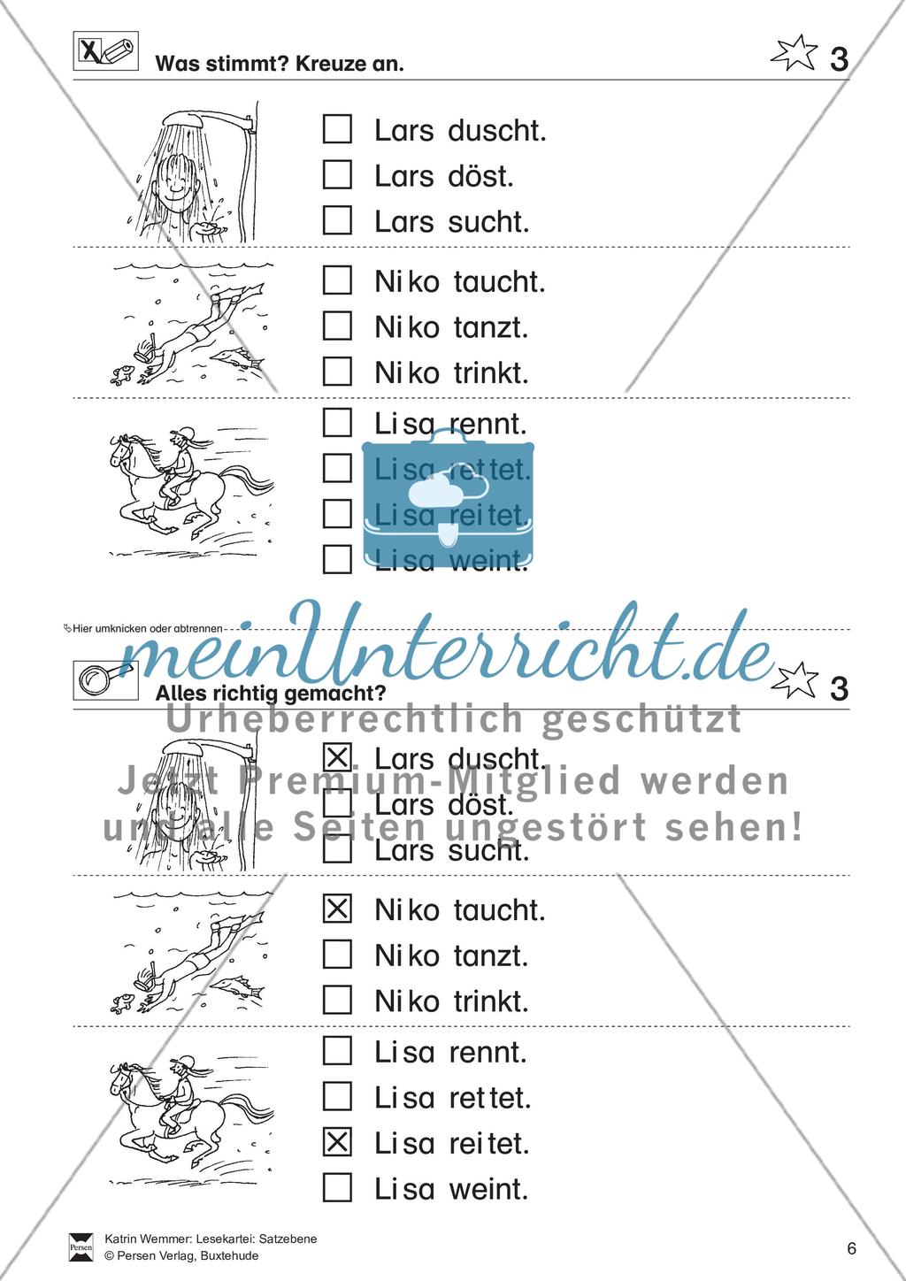 Leseübungen Satzebene: Übungen Satz-Bild-Zuordnung mit Lösungen Anfänger gesamt Preview 3