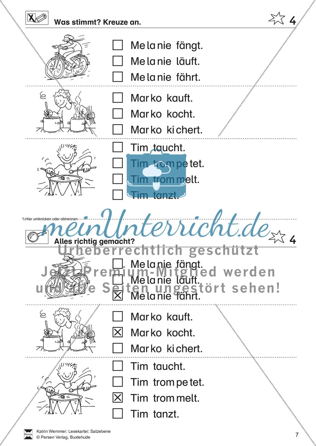 Leseübungen Satzebene: Übungen Satz-Bild-Zuordnung mit Lösungen Anfänger gesamt Preview 4