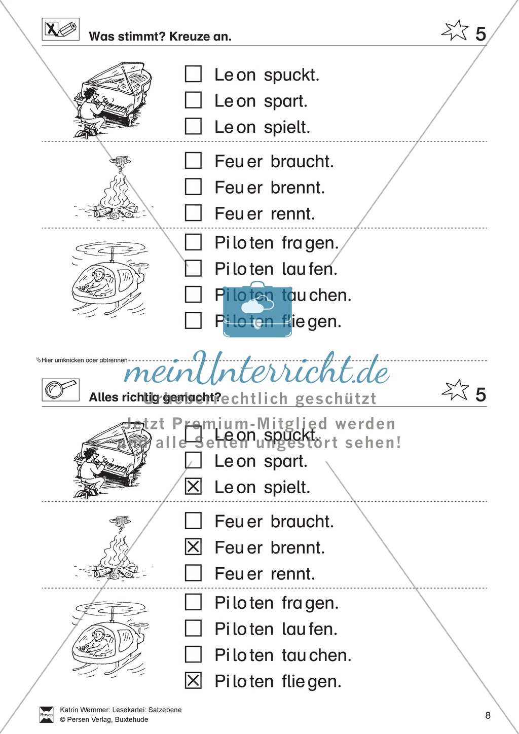 Leseübungen Satzebene: Übungen Satz-Bild-Zuordnung mit Lösungen Anfänger gesamt Preview 5