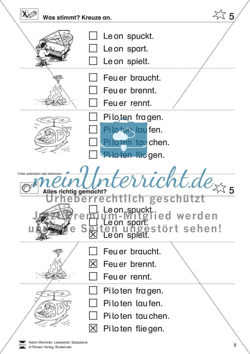 Leseübungen Satzebene: Übungen Satz-Bild-Zuordnung mit Lösungen Anfänger gesamt Preview 5