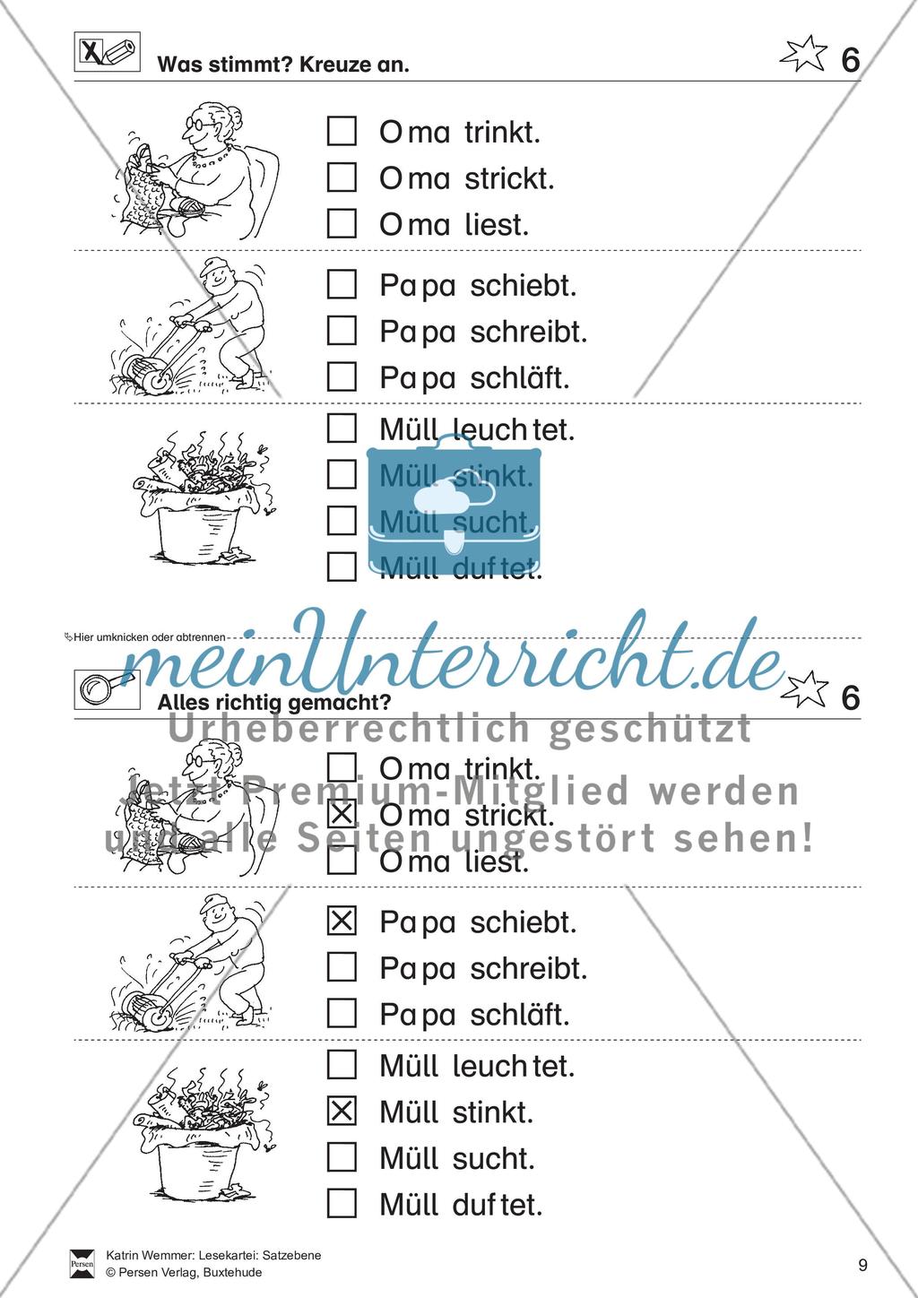 Leseübungen Satzebene: Übungen Satz-Bild-Zuordnung mit Lösungen Anfänger gesamt Preview 6