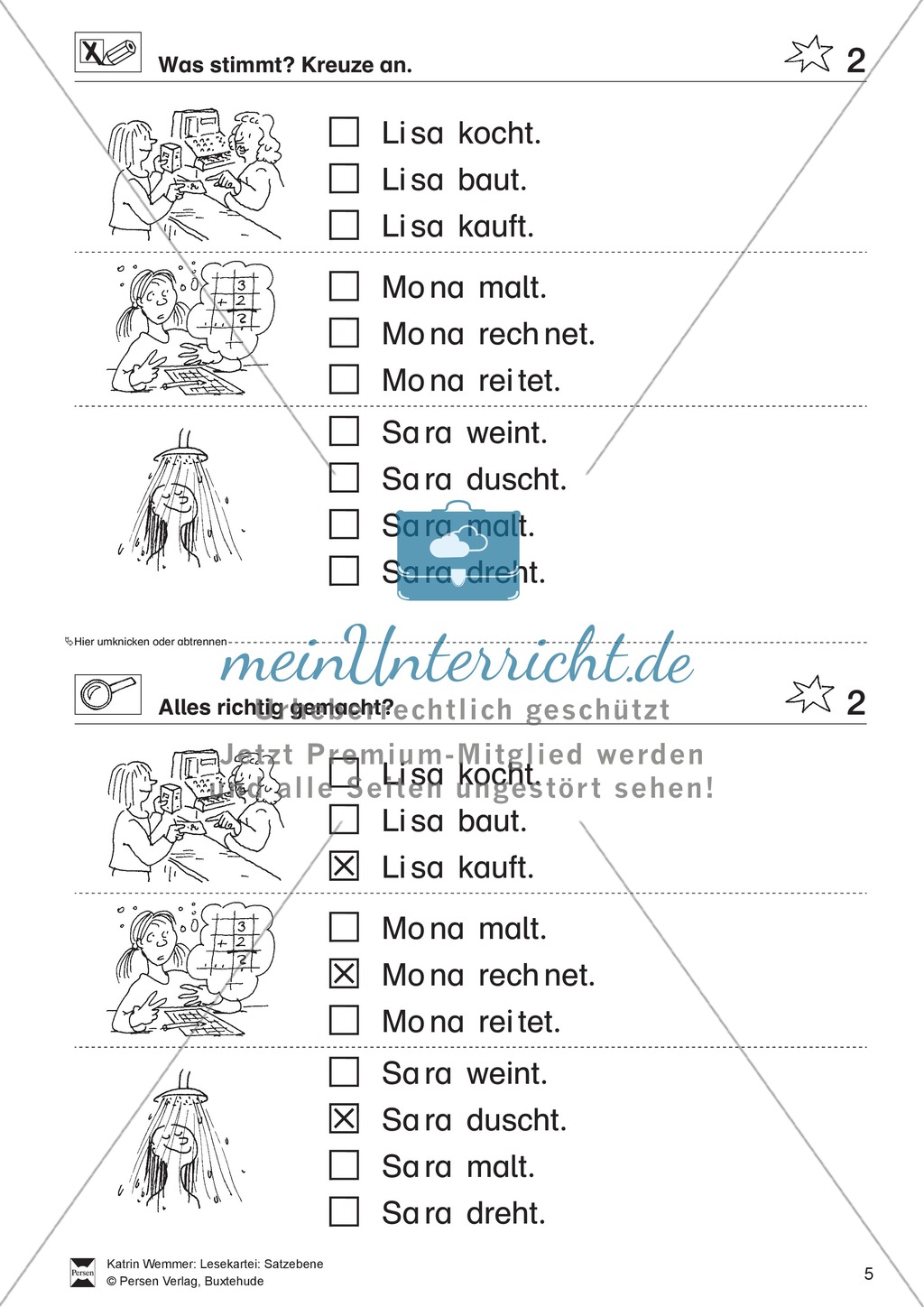 Leseübungen Satzebene: Übungen Satz-Bild-Zuordnung mit Lösungen Anfänger 2 Preview 1
