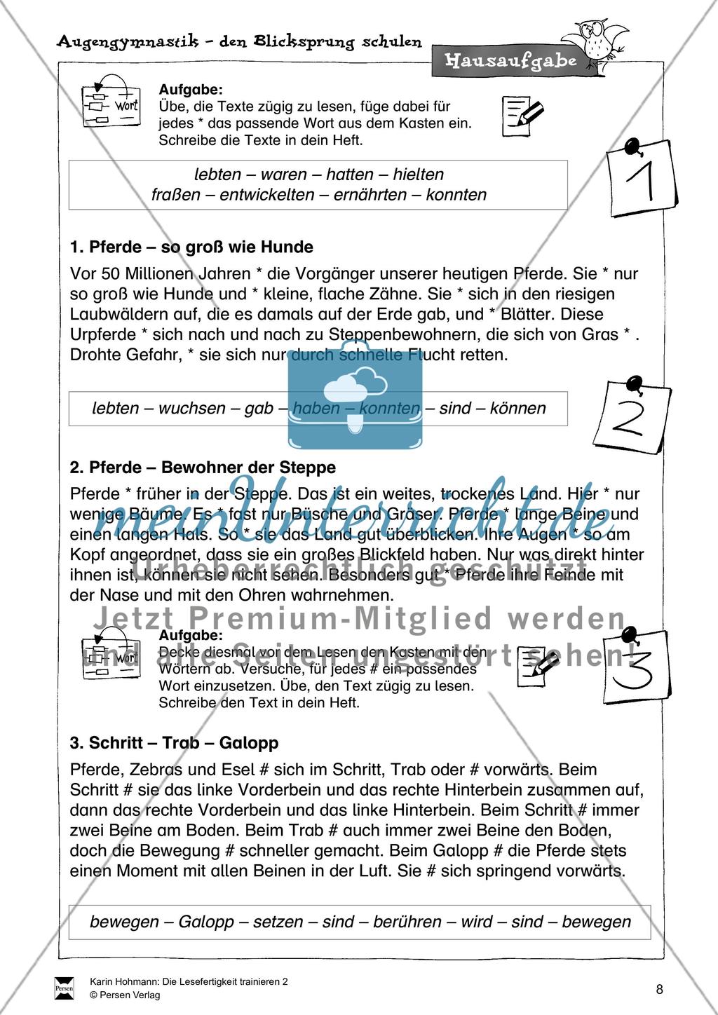 Blicksprung schulen durch Lückentexte (Hausaufgabe): Übungen + Lösungen Preview 1