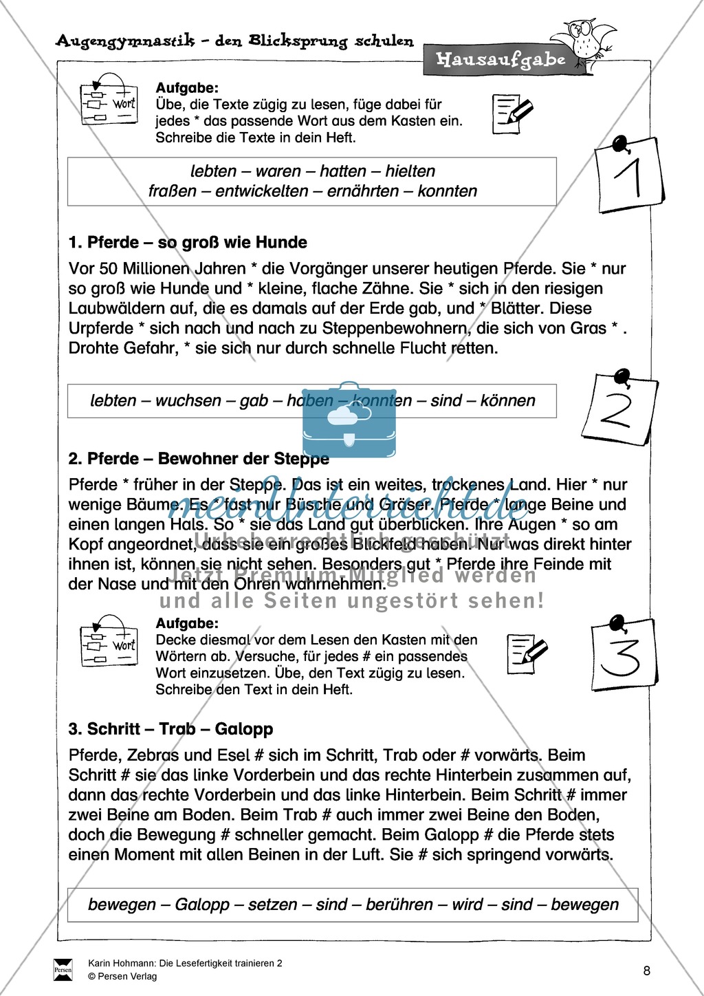 Blicksprung schulen durch Lückentexte (Hausaufgabe): Übungen + Lösungen Preview 1