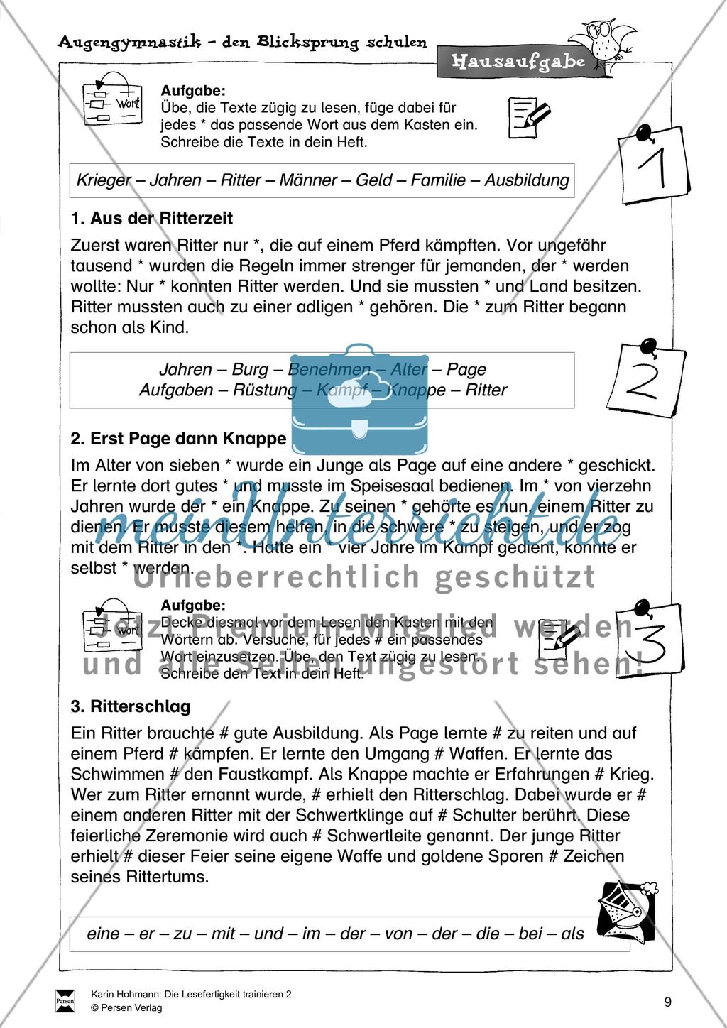 Blicksprung schulen durch Lückentexte (Hausaufgabe): Übungen + Lösungen Preview 2