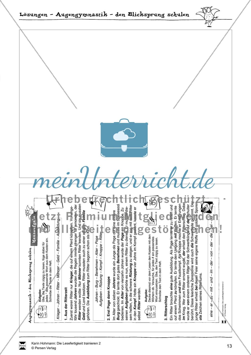 Blicksprung schulen durch Lückentexte (Hausaufgabe): Übungen + Lösungen Preview 4