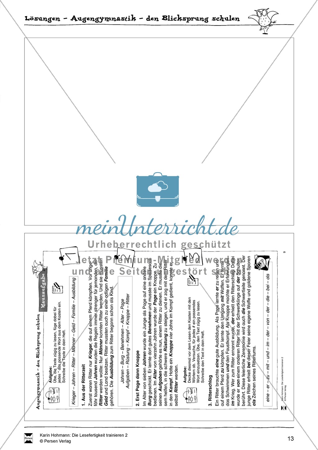 Blicksprung schulen durch Lückentexte (Hausaufgabe): Übungen + Lösungen Preview 4