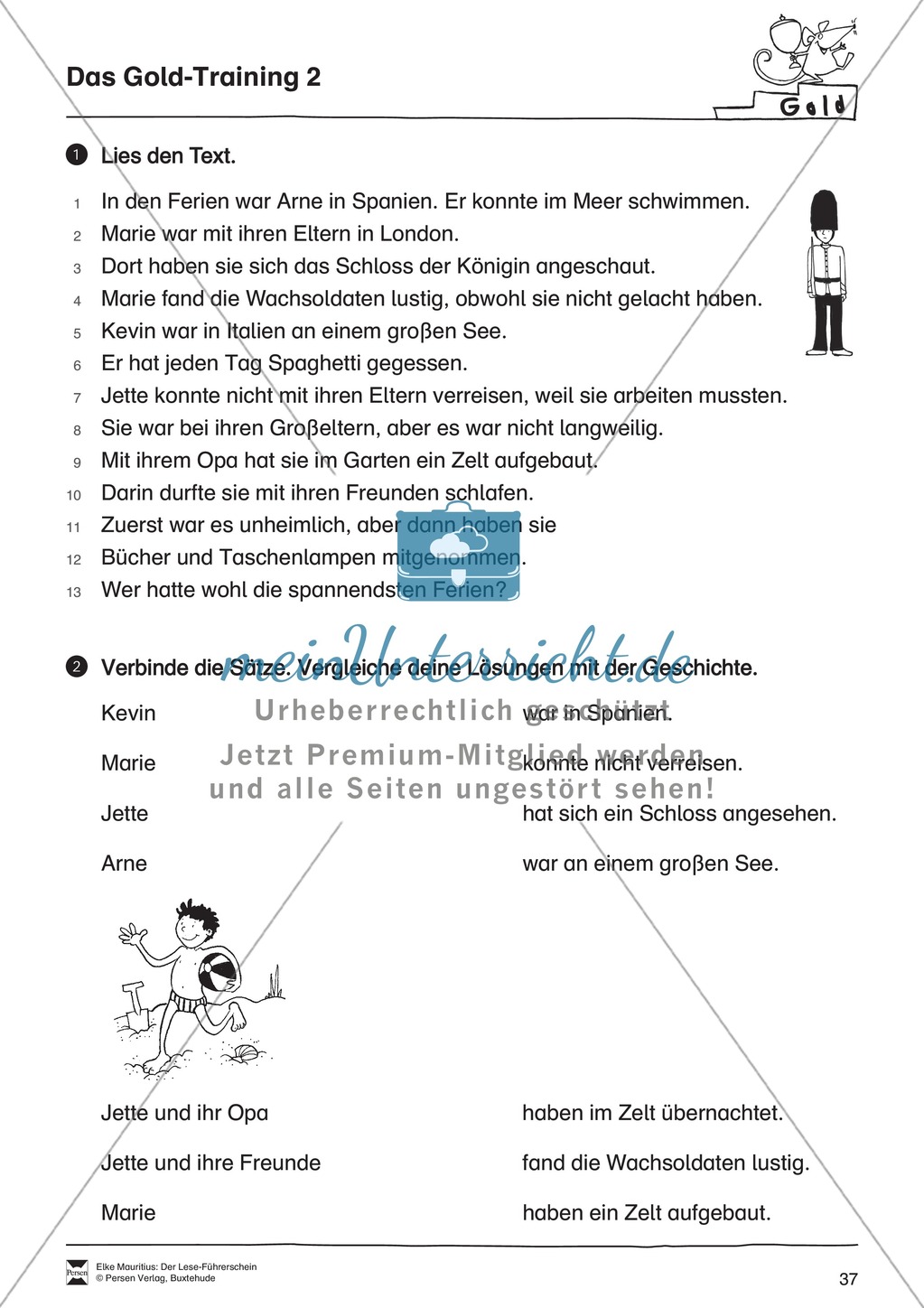 Leseführerschein Gold: Trainings- und Prüfungsblätter, Auswertungsbögen und Lösungen Preview 2