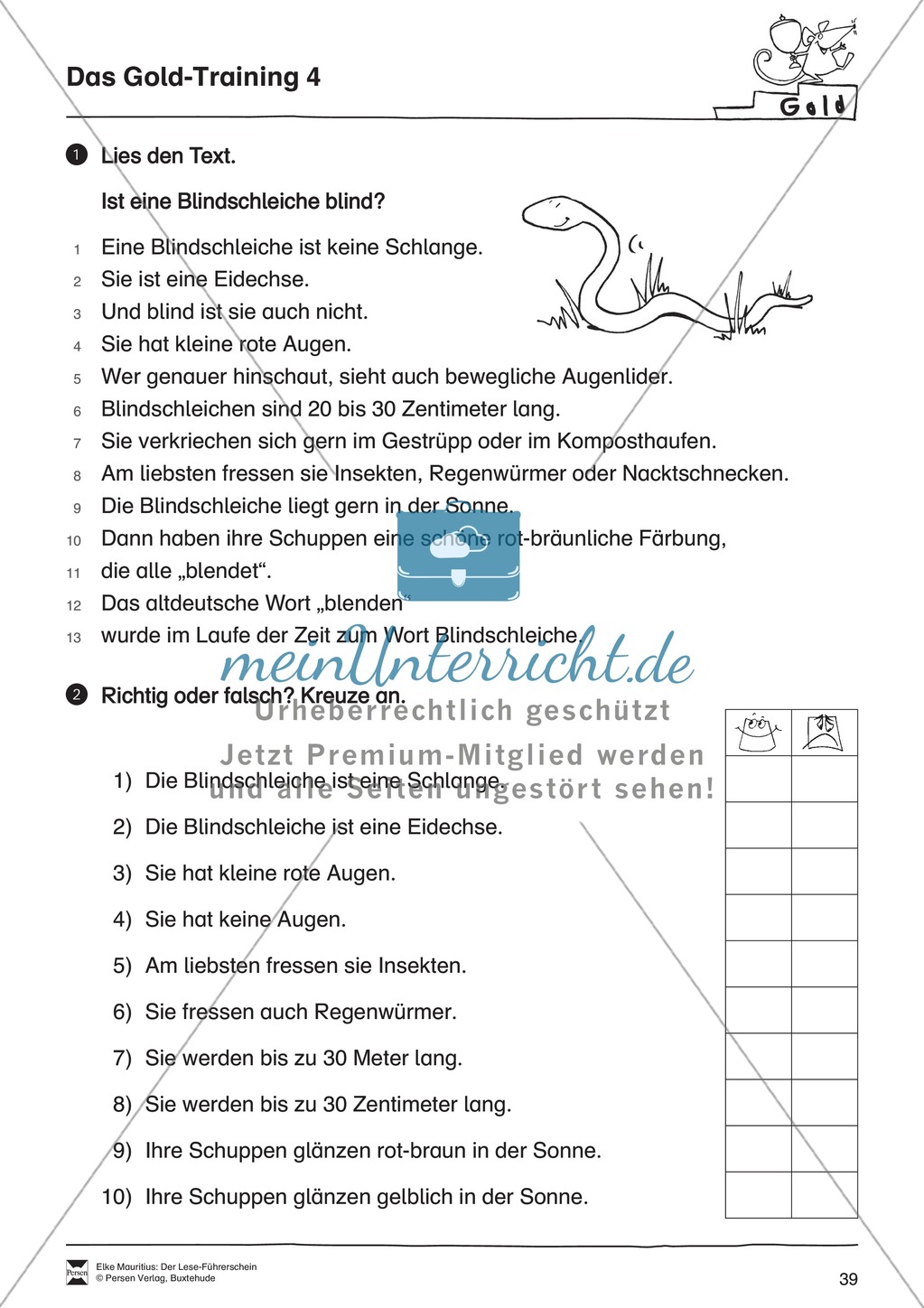 Leseführerschein Gold: Trainings- und Prüfungsblätter, Auswertungsbögen und Lösungen Preview 4
