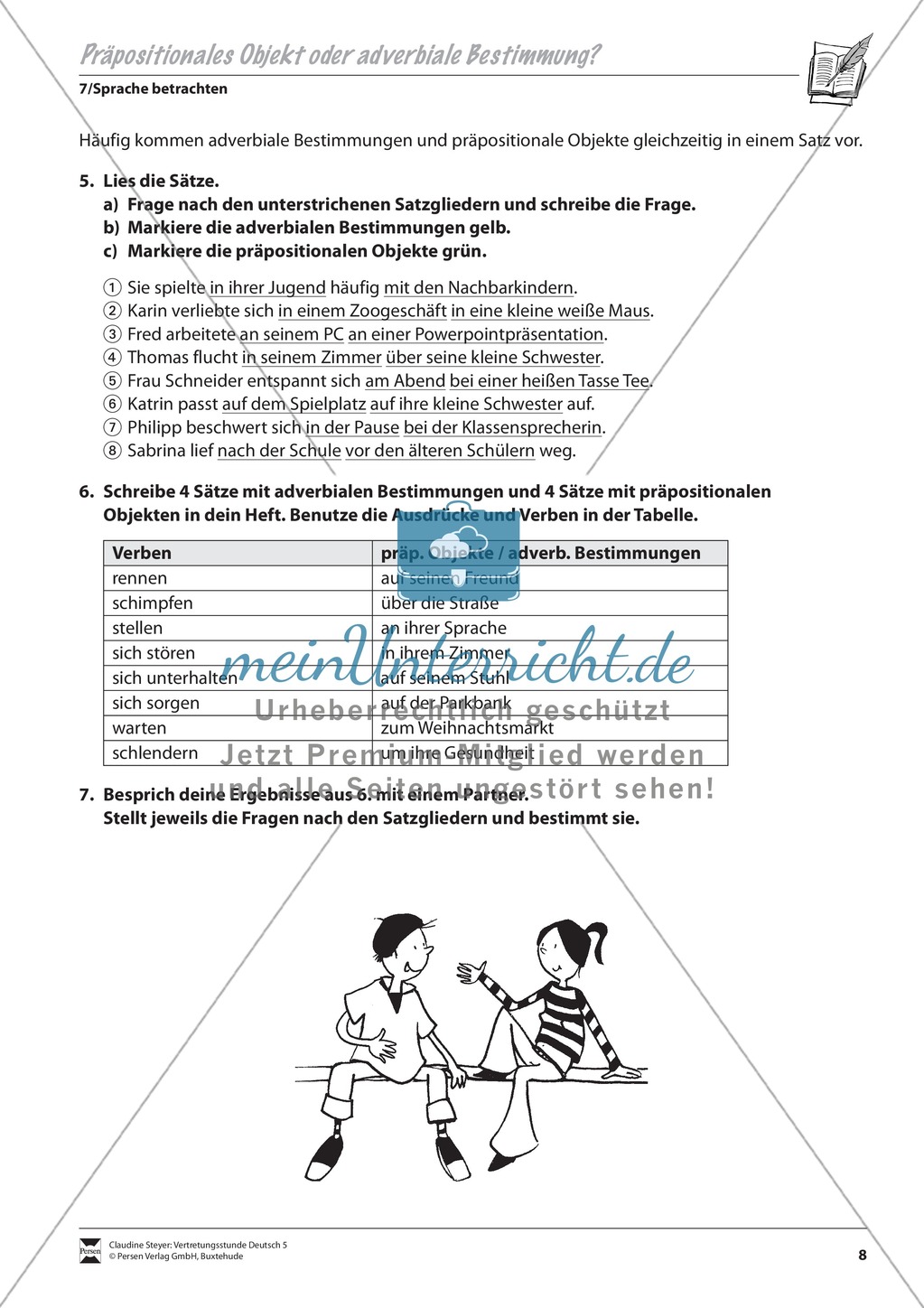Präpositionales Objekt oder adverbiale Bestimmung: Übungen und Lösung Preview 2
