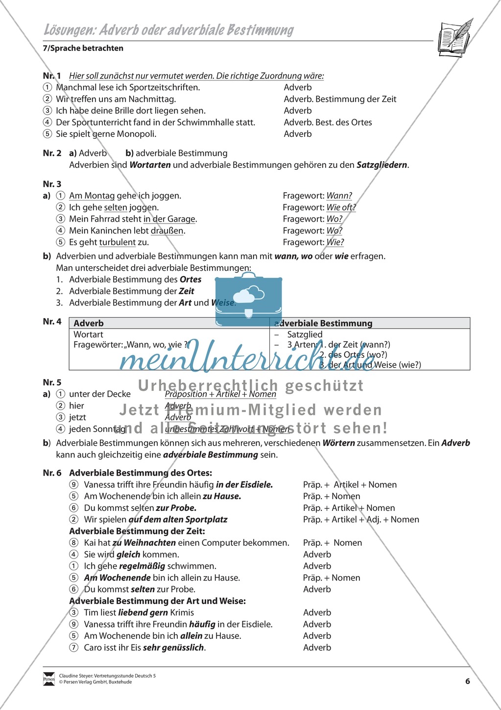 Adverb und adverbiale Bestimmung: Übungen und Lösung Preview 3